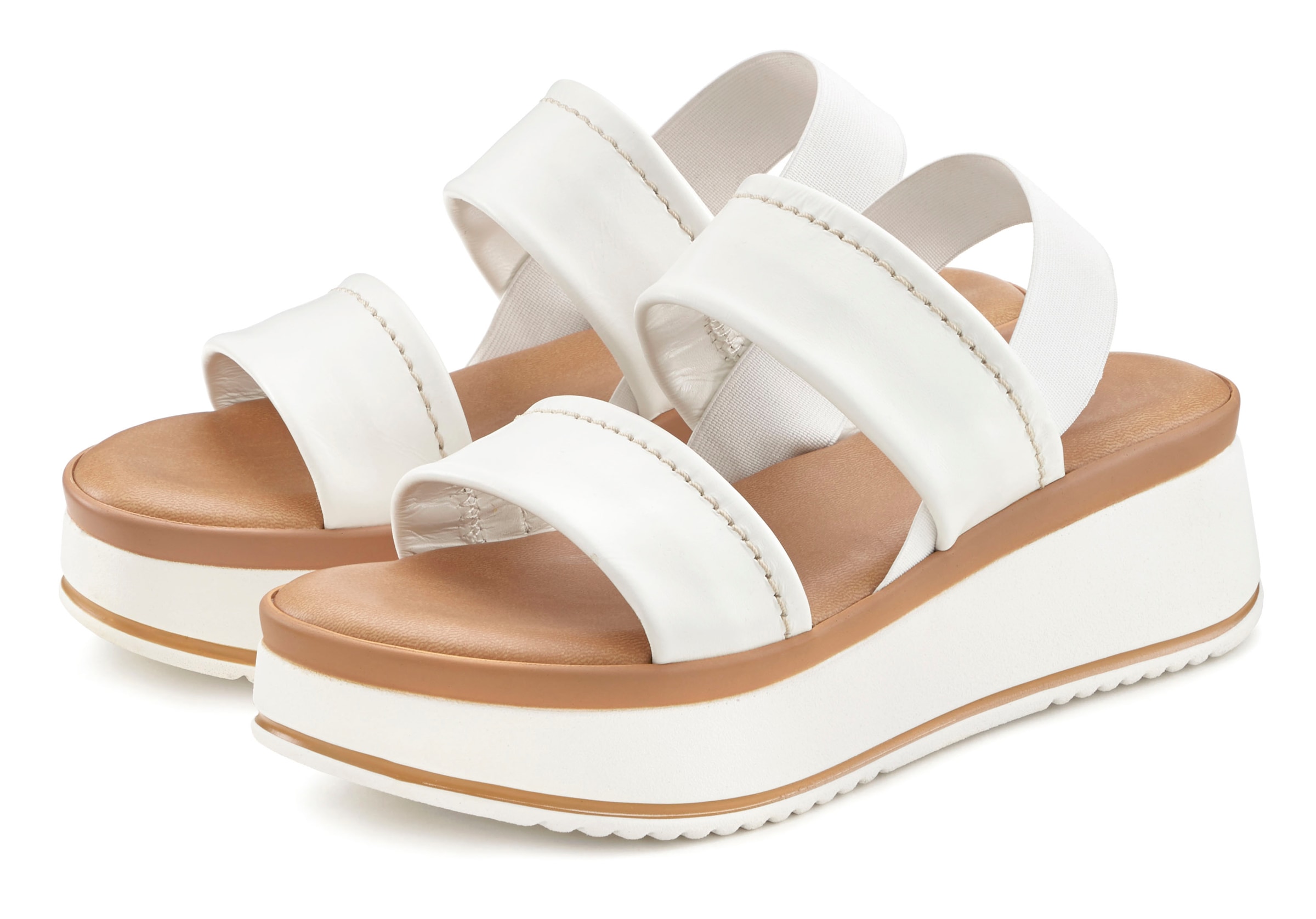 LASCANA Plateausandaletten "Sommerschuh, Sandale, Sandalette, offener Schuh, Plateausandale," Sandalette aus Leder mit modisch bequemer Plateausohle