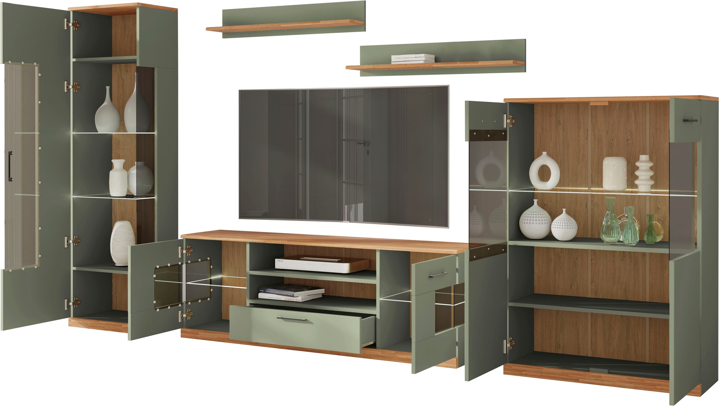 Thumbnail - OTTO home Wohnwand "Ribe,Set-5 St.,Oberplatten Eiche massiv,viel Stauraum" 5 Stk. tlg.