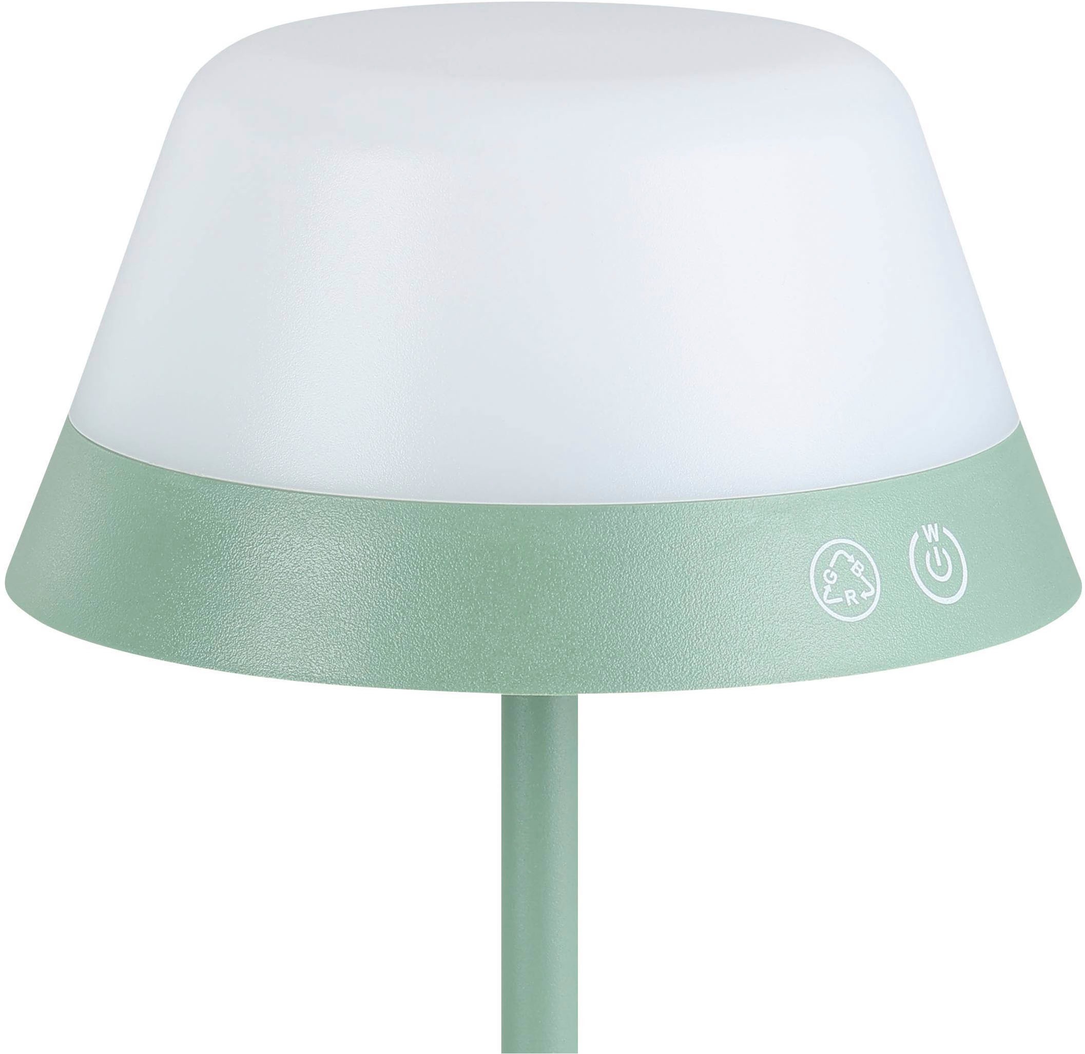 EGLO Tischleuchte »Meggiano Tischlampe, kabellos, aufhängbarer Lampenschirm, IP54, Lampe« LED-Modul 1 Stk. RGB | Warmweiß Tischleuchte - H32 x Ø15 cm - grün - 1X1,5W;1X0,8W inkl.