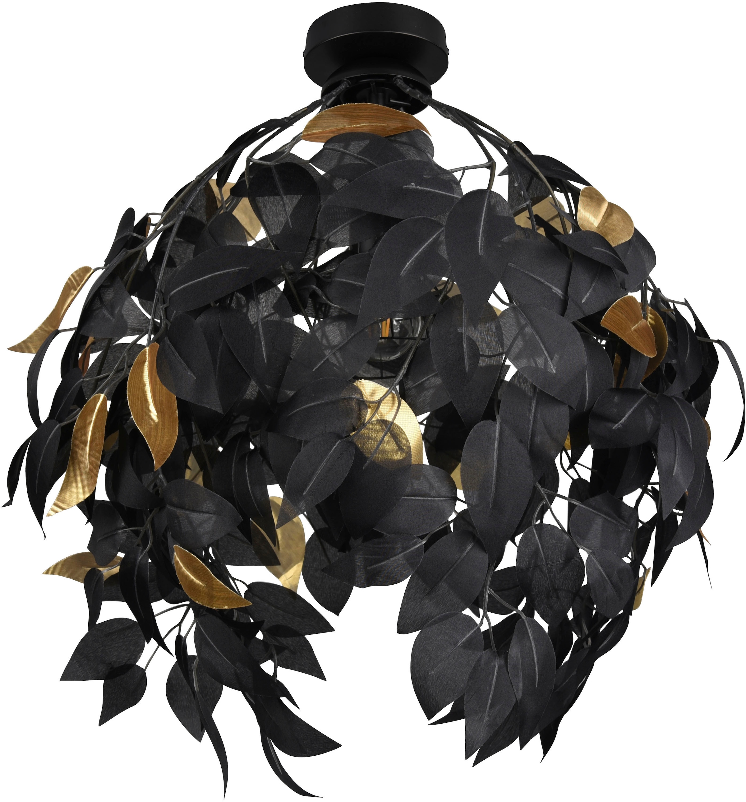 REALITY Leuchten Deckenleuchte »Leavy«, 1 flammig, Leuchtmittel E27 | ohne Leuchtmittel, Deko Deckenlampe Blatt Design schwarz-gold, exkl 1xE27 max 28W, Ø 38cm