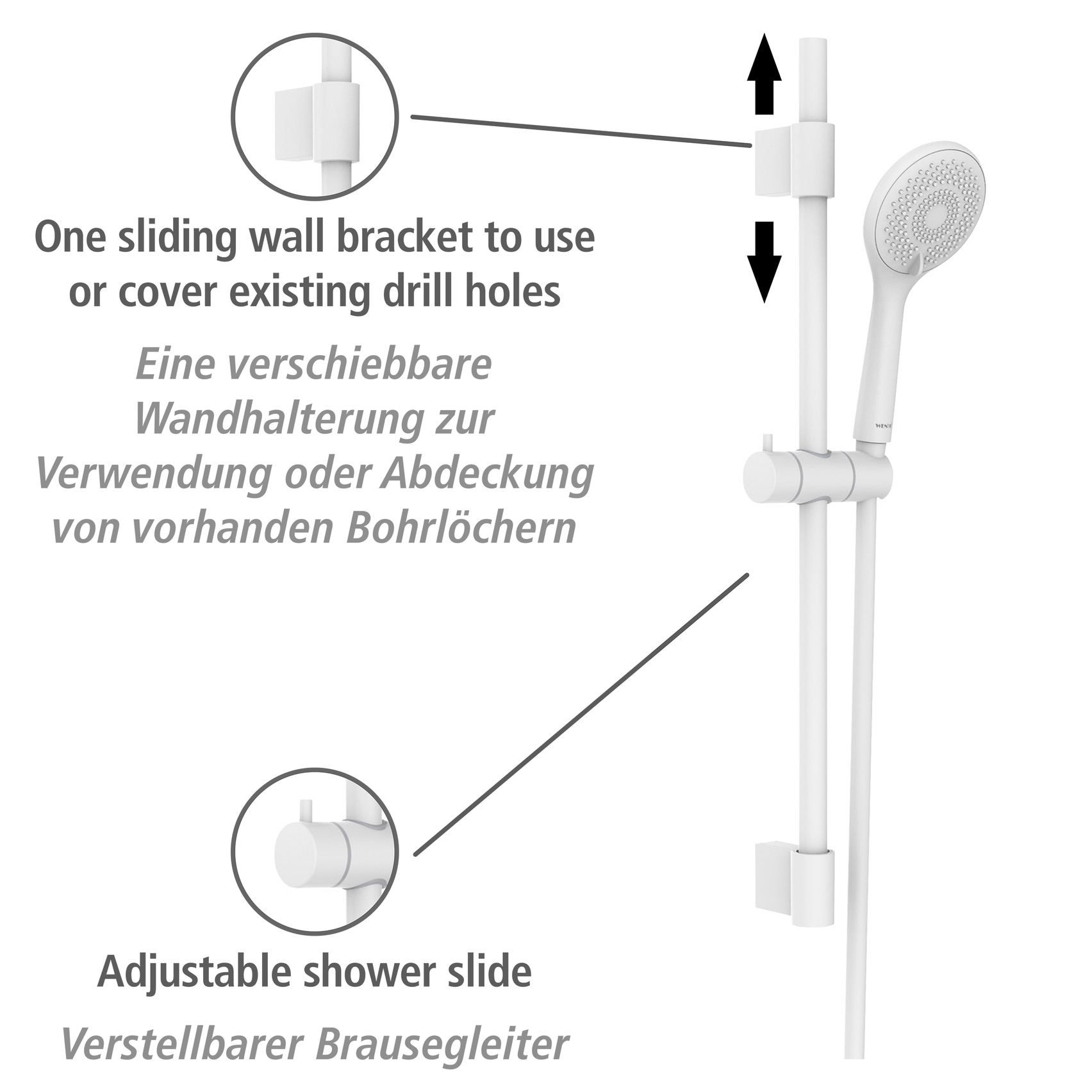 WENKO Stangenbrause-Set »Watersaving« Set, 6 Stk. tlg. Schwarz, Länge Stange: 70 cm