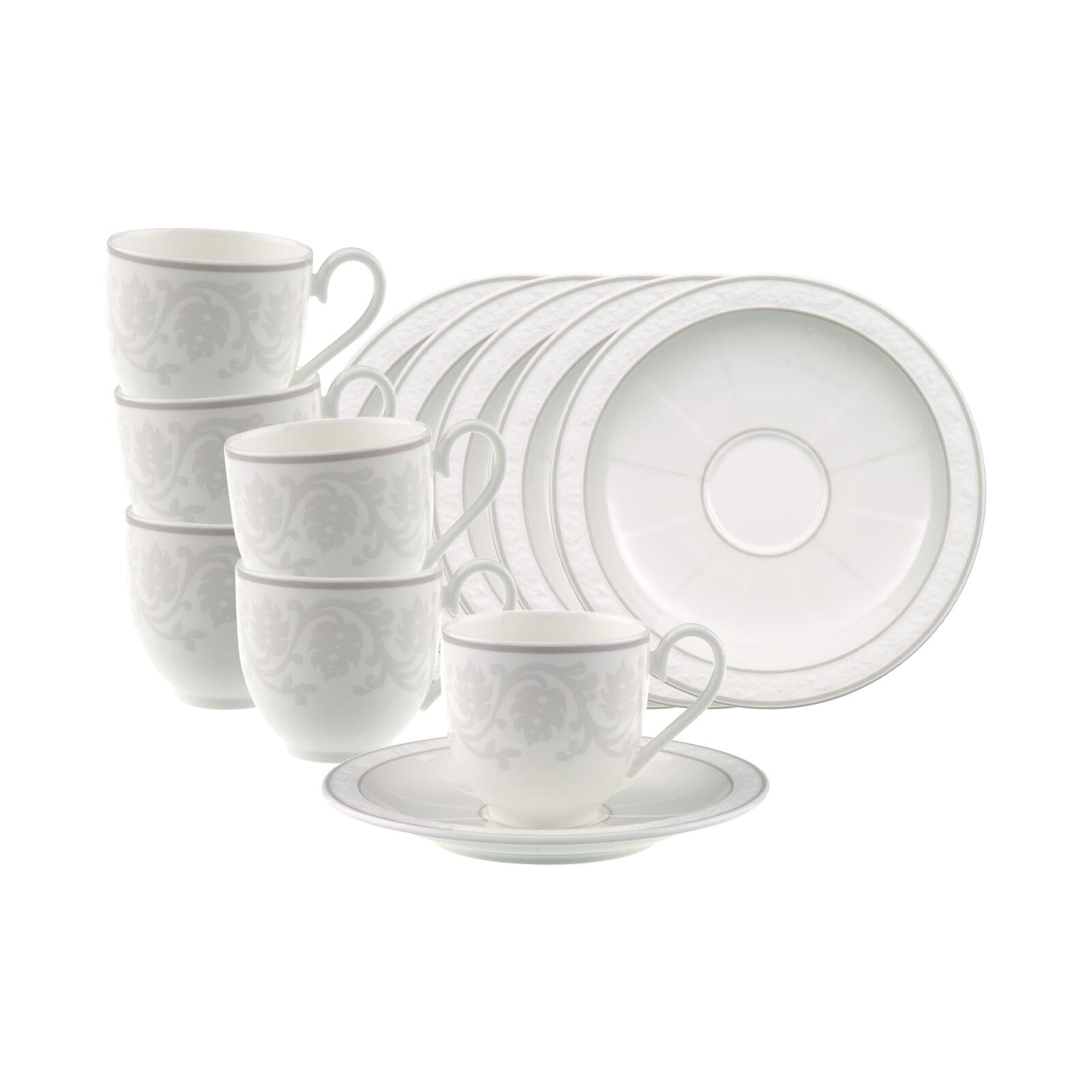 Villeroy & Boch Espressotasse "Espressotassen mit Untertassen Gray Pearl 70 ml 6er Set weiß" Spülmaschinengeeignet, Mikrowellengeeignet