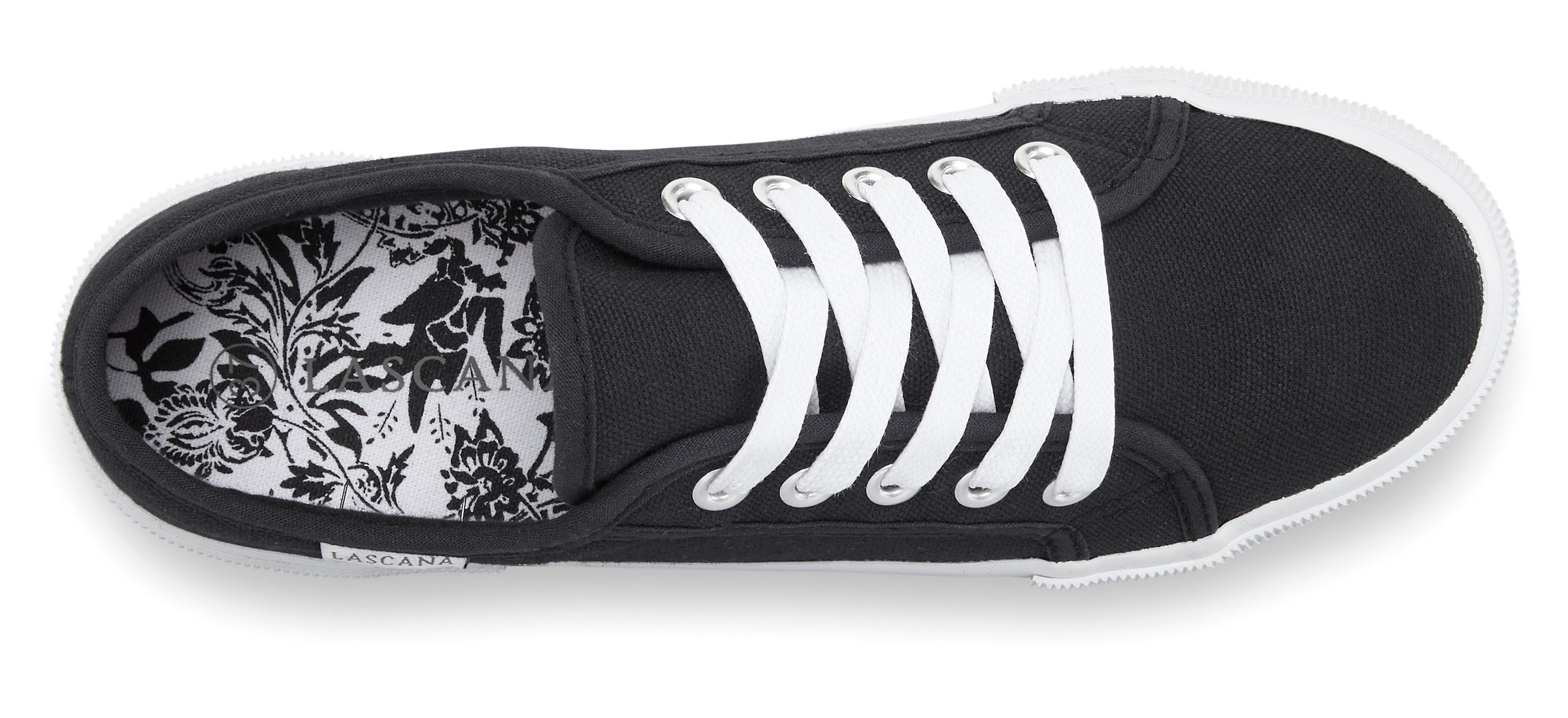 Sneaker LASCANA, Damen, Gr. 44, schwarz, Obermaterial: 100% Textilmaterial. Decksohle: 100% Textilmaterial. Futter: 100% Textilmaterial. Laufsohle: 100% Synthetik, unifarben, Basic, Schuhe Skaterschuh Canvassneaker Sneaker low, aus Textil, Schnürhalbschuh 3