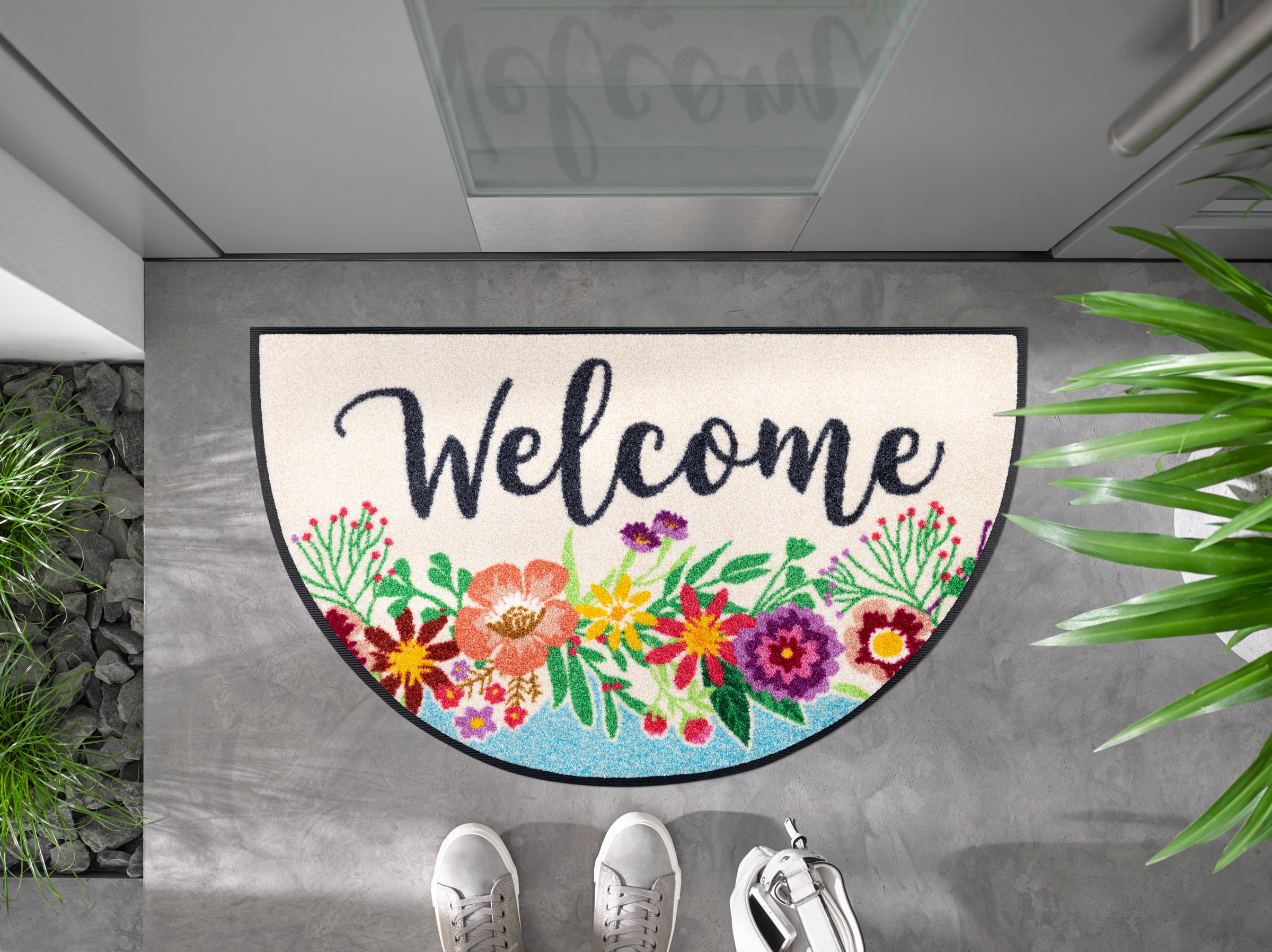 wash+dry by Kleen-Tex Fußmatte "Round Welcome Blooming" halbrund 7 mm Höhe günstig online kaufen