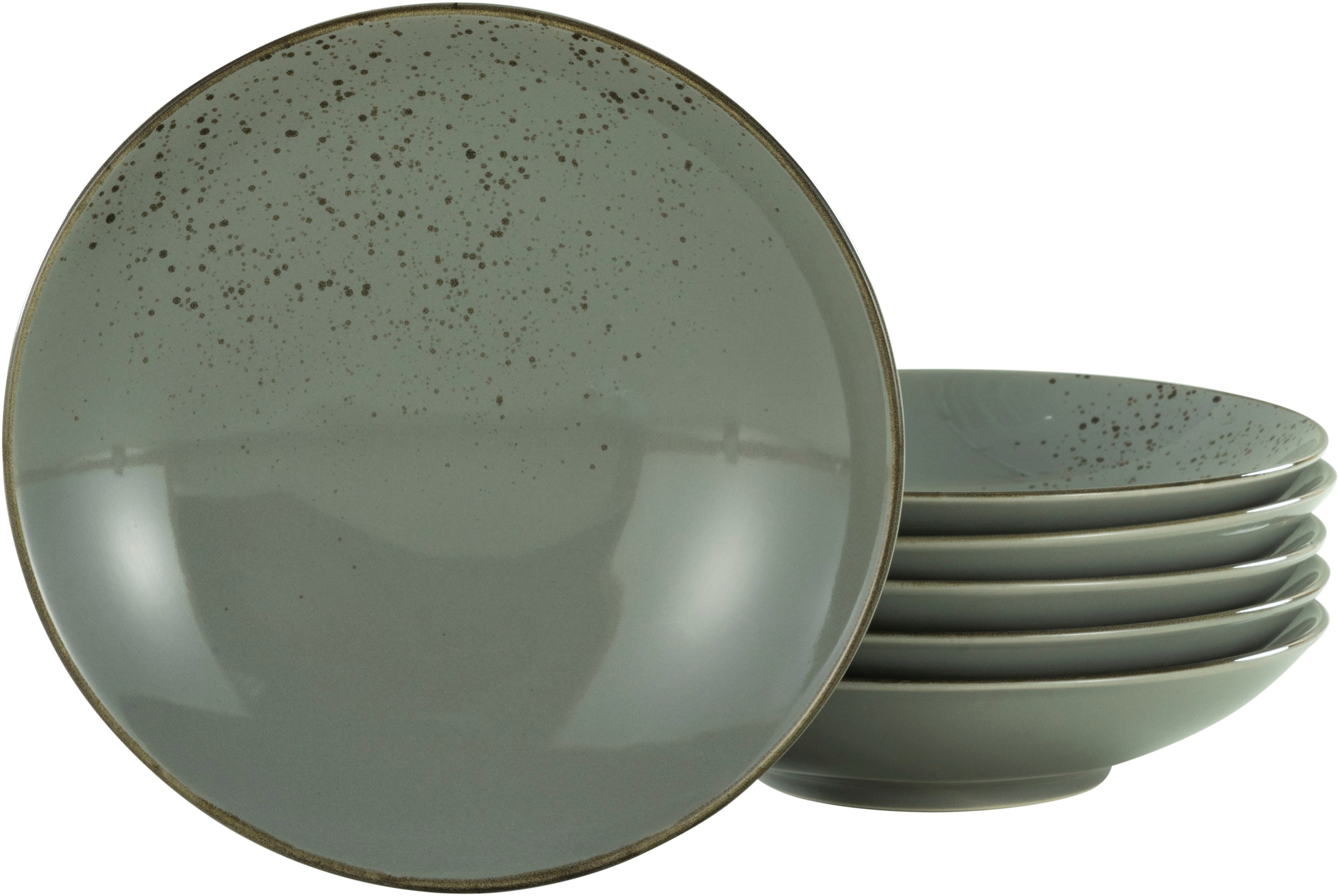 CreaTable Suppenteller "Essteller NATURE COLLECTION" Teller Set für 6 Personen, Ø 22 cm, Steinzeug, tiefe Teller
