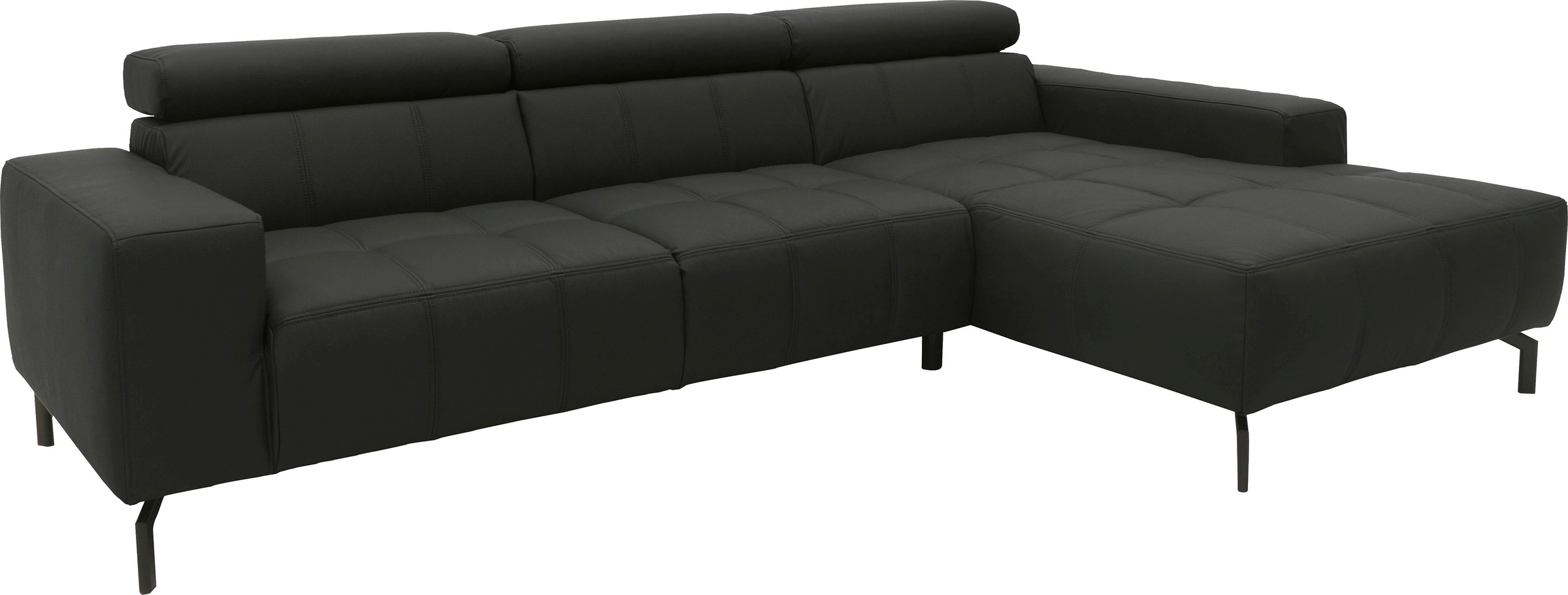 DOMO collection Ecksofa »Cunelli tolle Sitznähte als Designelement, fester Sitzkomfort, L-Form«, wahlweise mit 6-fach verstellbarer Kopfteilverstellung, bodenfrei