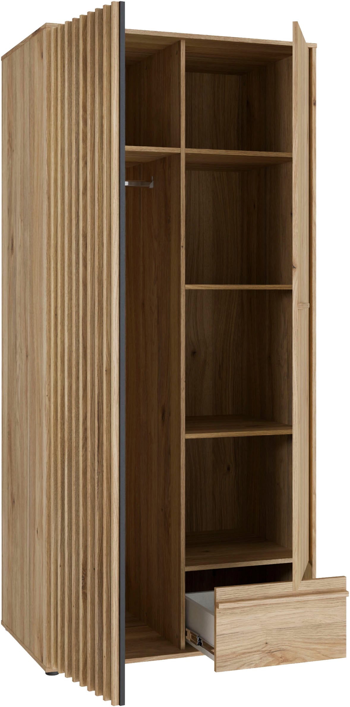 FORTE Kleiderschrank »Drehtürenschrank,Lamellenoptik, Einlegeböden,Stauraum« B/H/T 93,1/200,1/58,7cm; Schubkasten mit Vollauszug