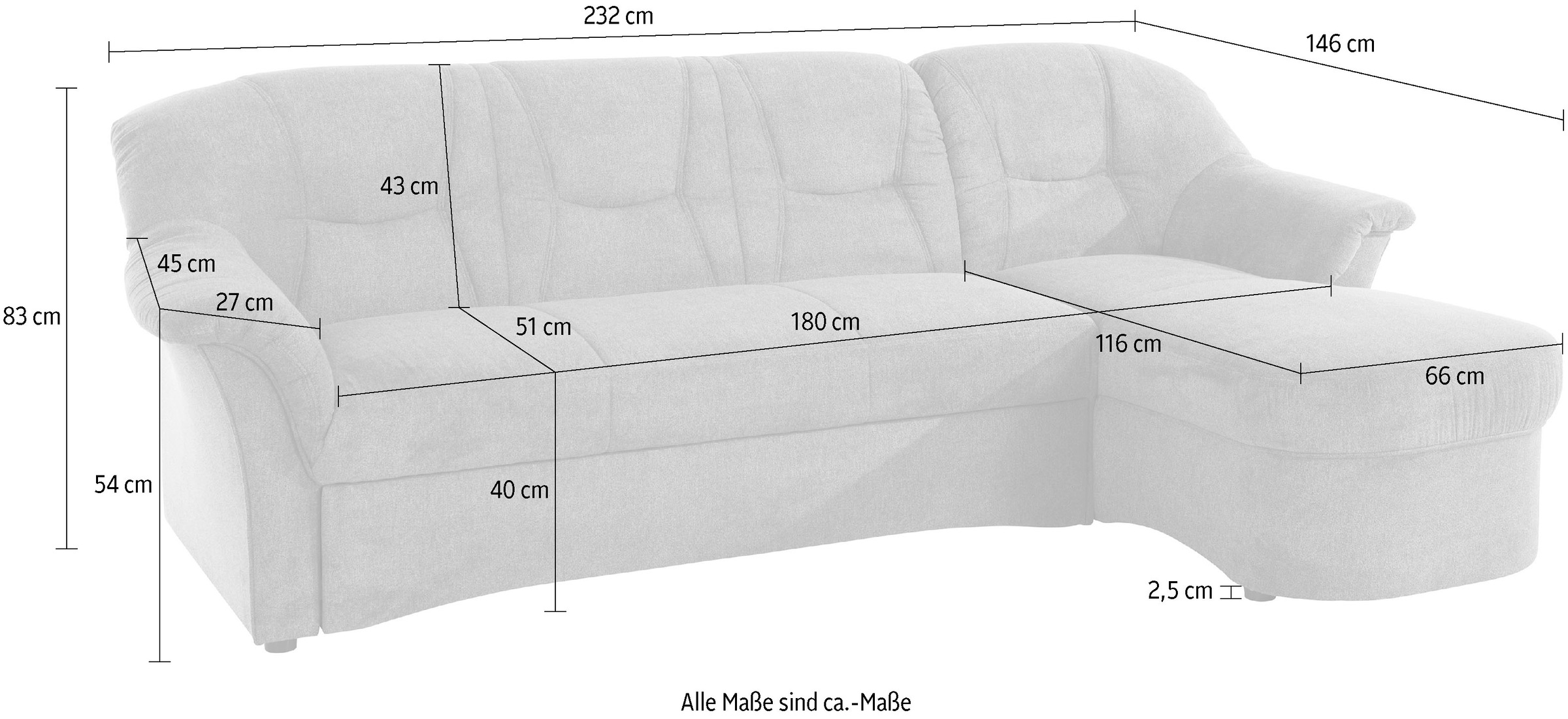 DOMO collection Ecksofa »Sarafina zeitlos und komfortabel, optional mit Federkern, L-Form«, wahlweise mit Bettfunktion