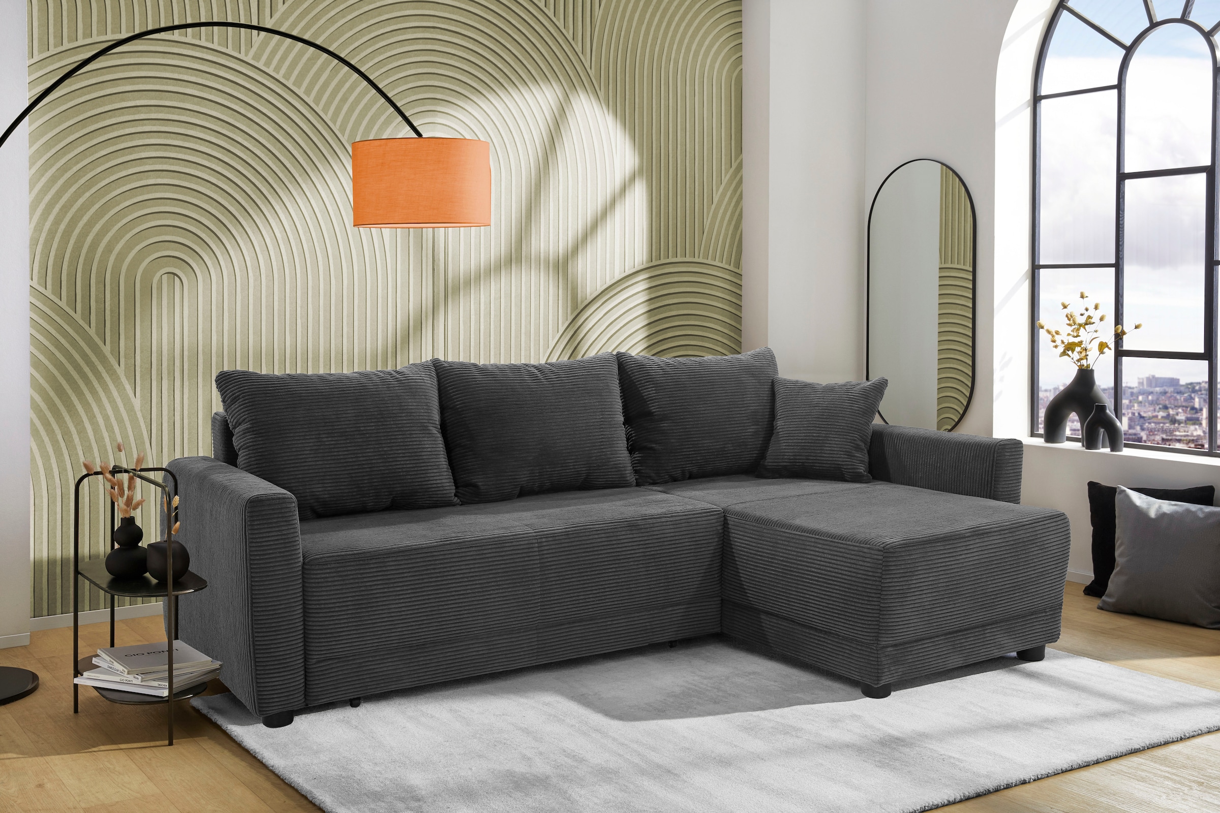 Jockenhöfer Gruppe Ecksofa "Venezia L-Form, B: 234 cm" mit Schlaffunktion, Bettkasten & Zierkissen