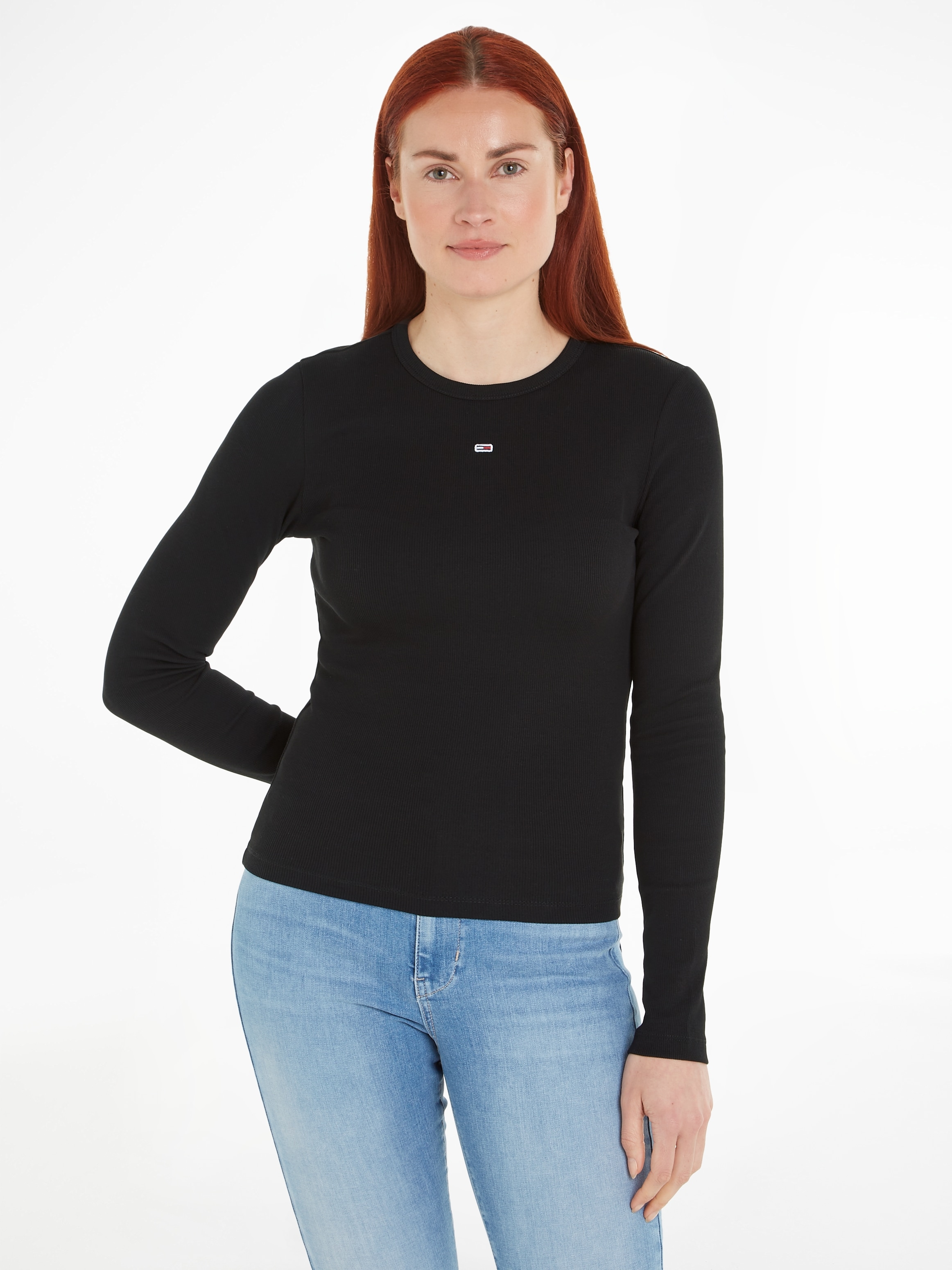 Tommy Jeans Langarmshirt "TJW SLIM ESSENTIAL RIB LS", mit Logostickerei