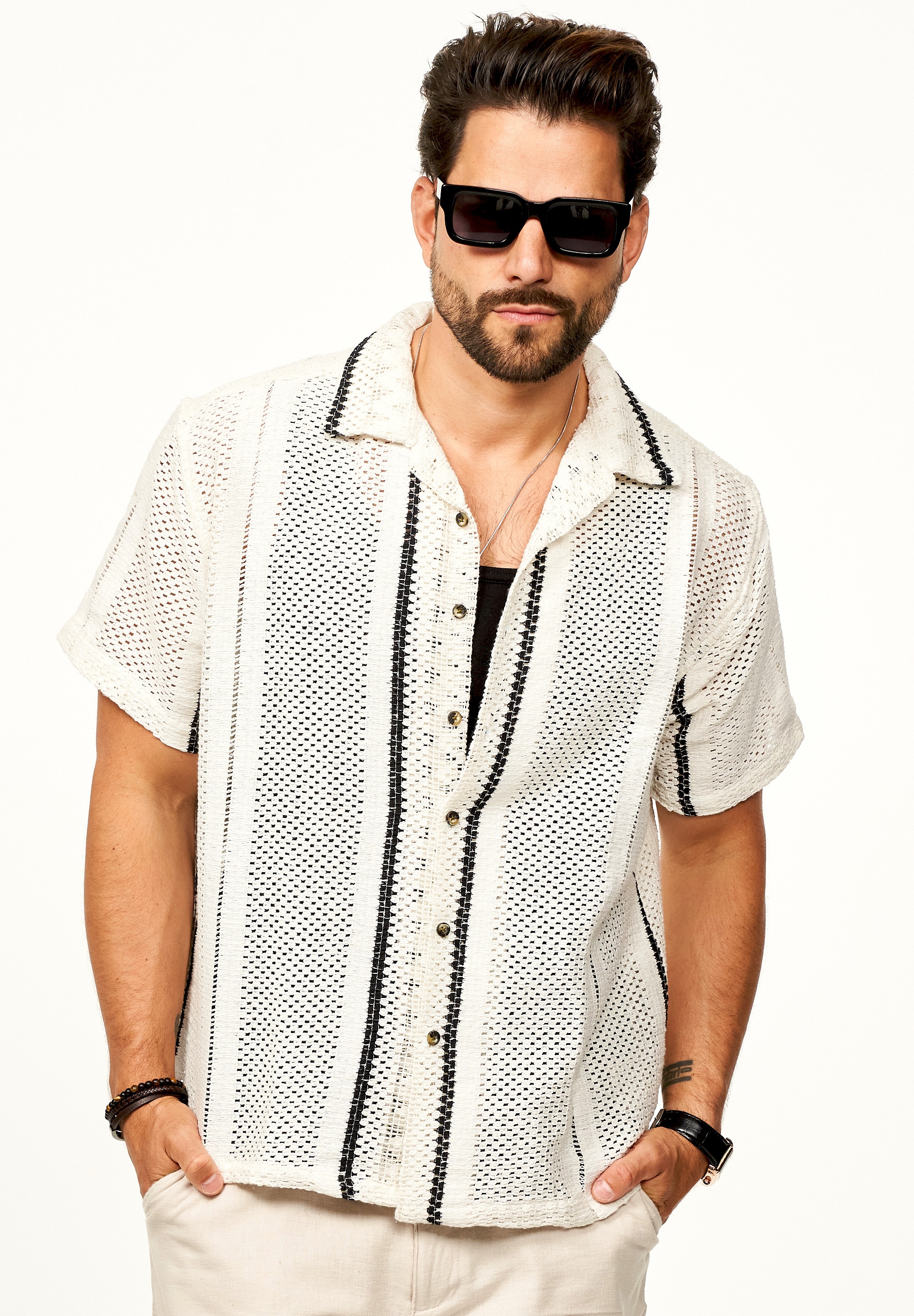 SOULSTAR Kurzarmhemd »Freizeithemd als Kurzam Strick Hemd im Retro-Look - Strick Polo-Hemd Overshirt im Regular-Fit für Herren«