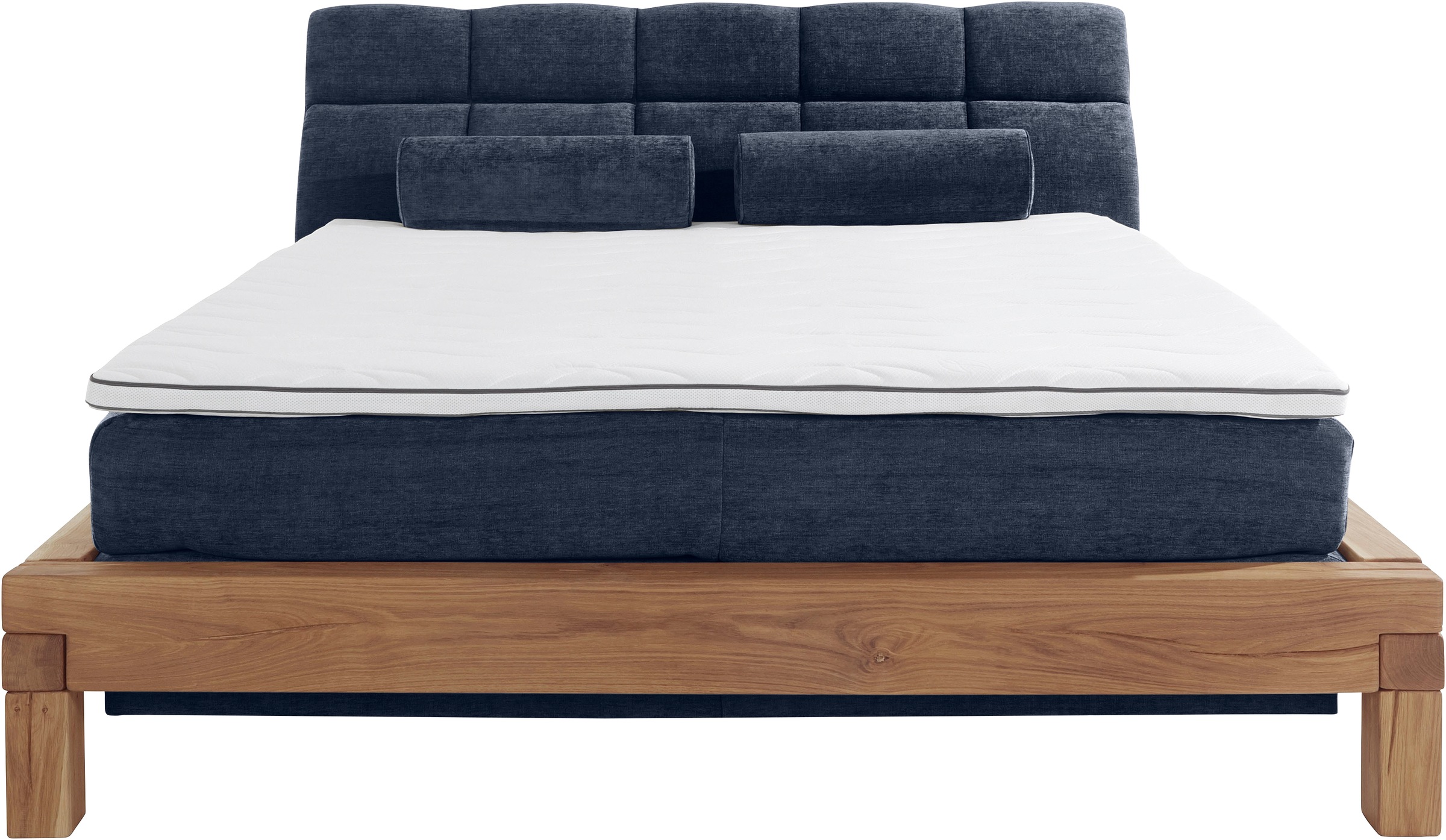 Boxspringbett HOME AFFAIRE "Villads", blau, B:199cm L:231cm, Komplettbetten, Boxspringbett, Liegefläche: 180/200 cm, Inside-Boxspring-Unterbau, recycelte Stoffe 9