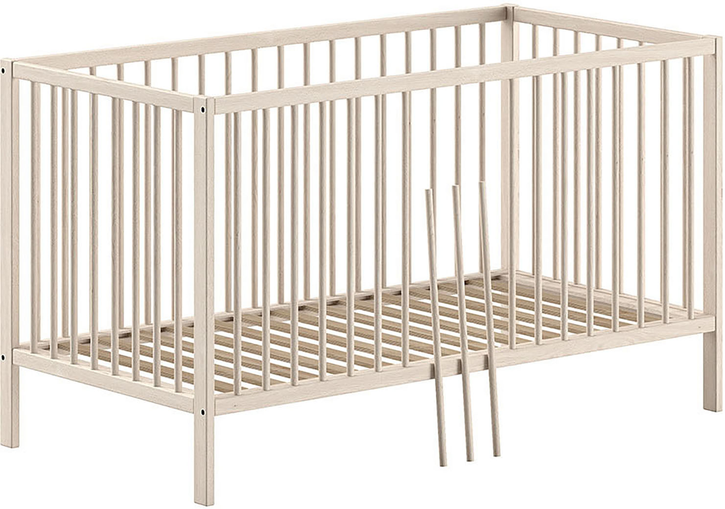Thumbnail - Vipack Babybett "Dino 70/140 mit 3-fach verstellb. Lattenrost, inkl. 3 Schlupfsprossen", aus massiver Buche, umbaubar zu...