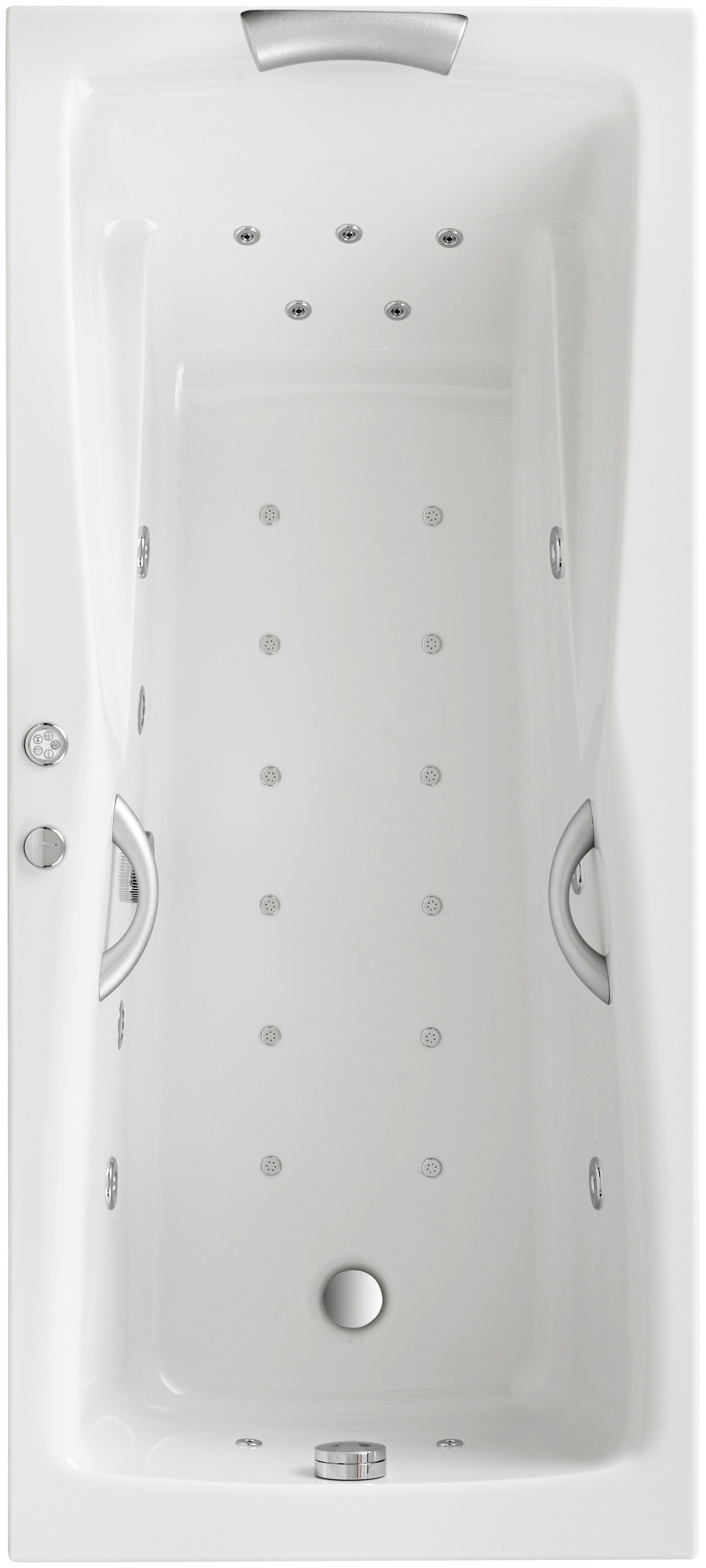 Whirlpool-Badewanne OTTOFOND, B:80cm L:180cm, weiß, Sanitäracryl, Badewannen, "Atlanta", 180x80 cm, inkl. 1 Nackenstütze und 2 Griffe in silbermatt