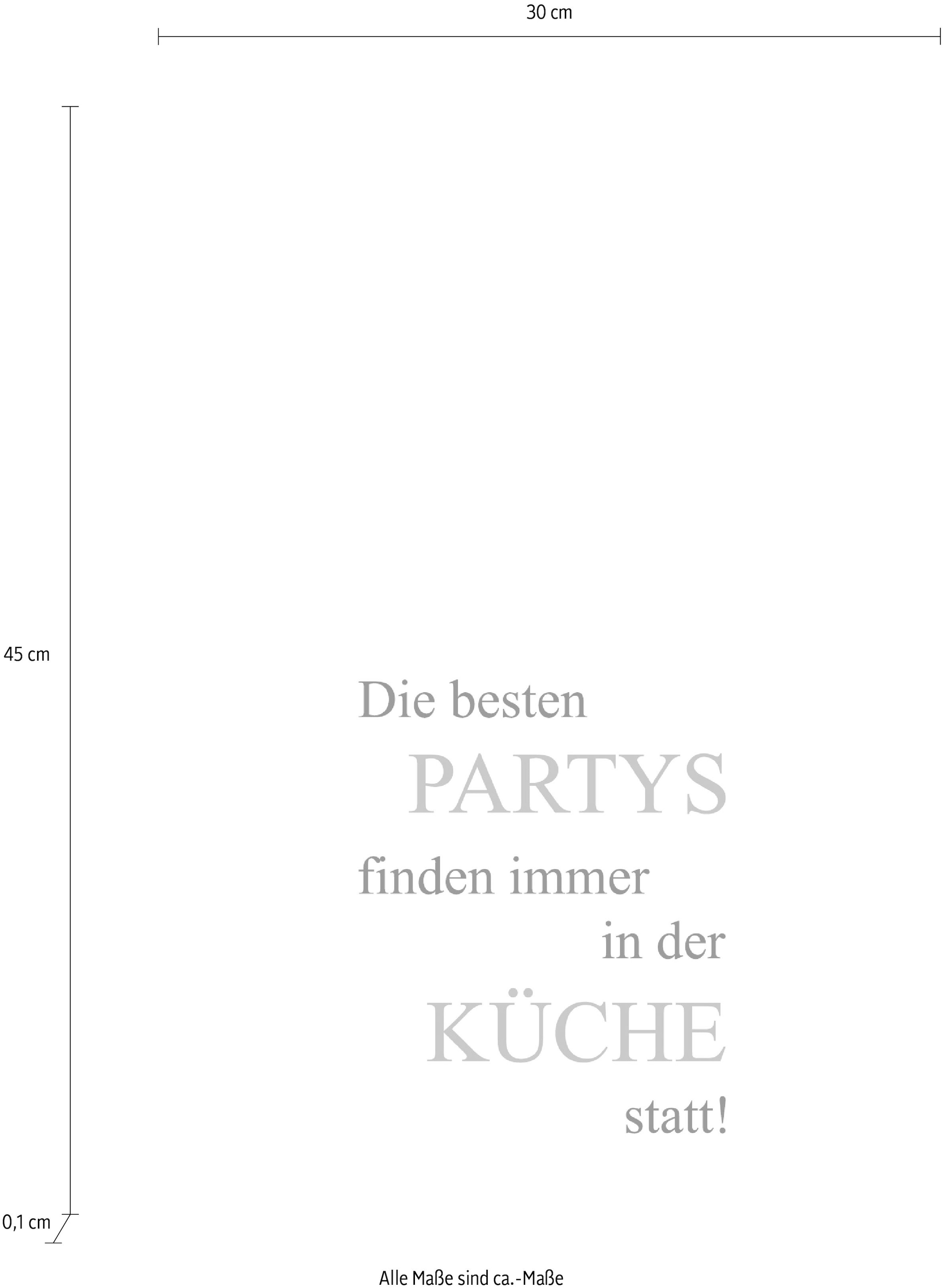 queence Wanddekoobjekt »Partys und Küche«, Schriftzug auf Stahlblech