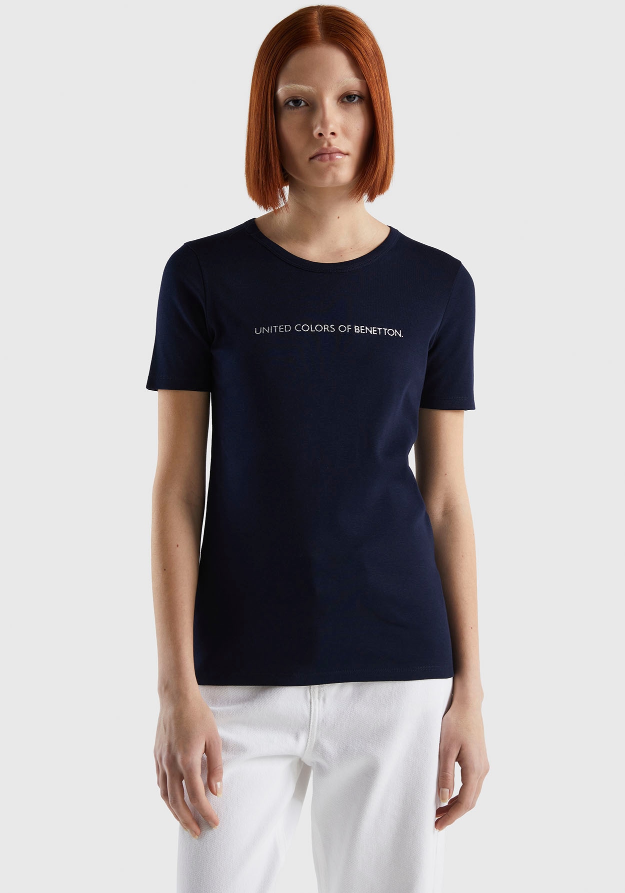 United Colors of Benetton T-Shirt, online glitzerndem Druck (1 BAUR bestellen tlg.), mit 