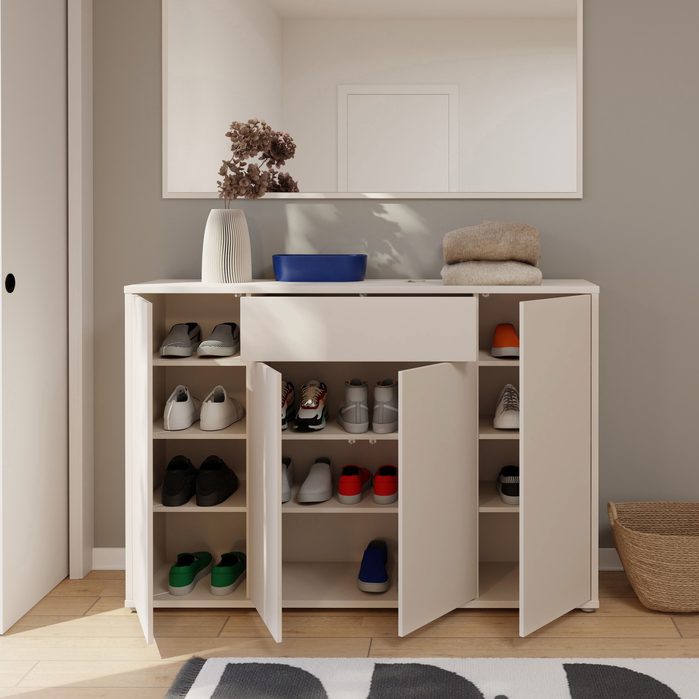 FORTE Schuhschrank B/H/T 143,9/99,1/34,9 cm Push to open, 28  Paar Schuhe