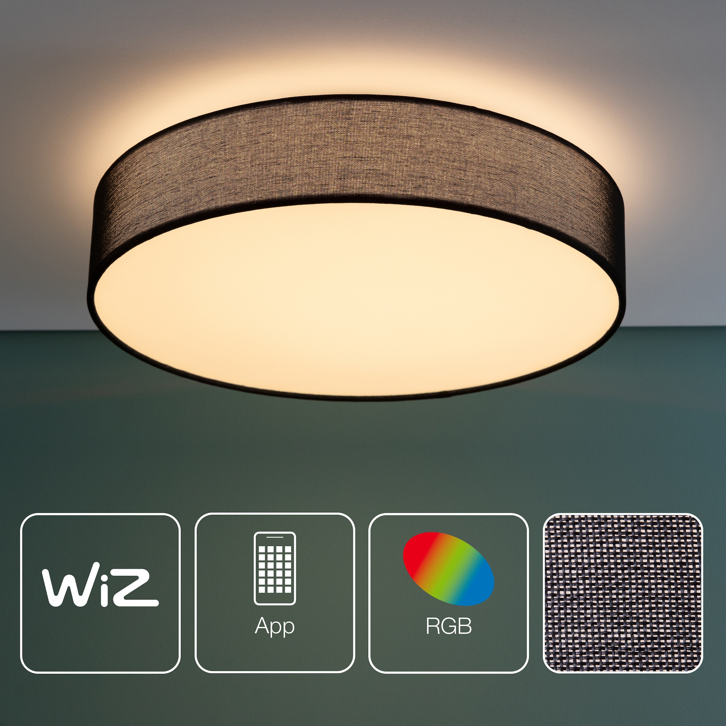 Brilliant Deckenleuchte »Penley«, 1 flammig-flammig, Smart Home LED mit Textilschirm - Ø 47cm - dimmbar - RGB Farbwechsel