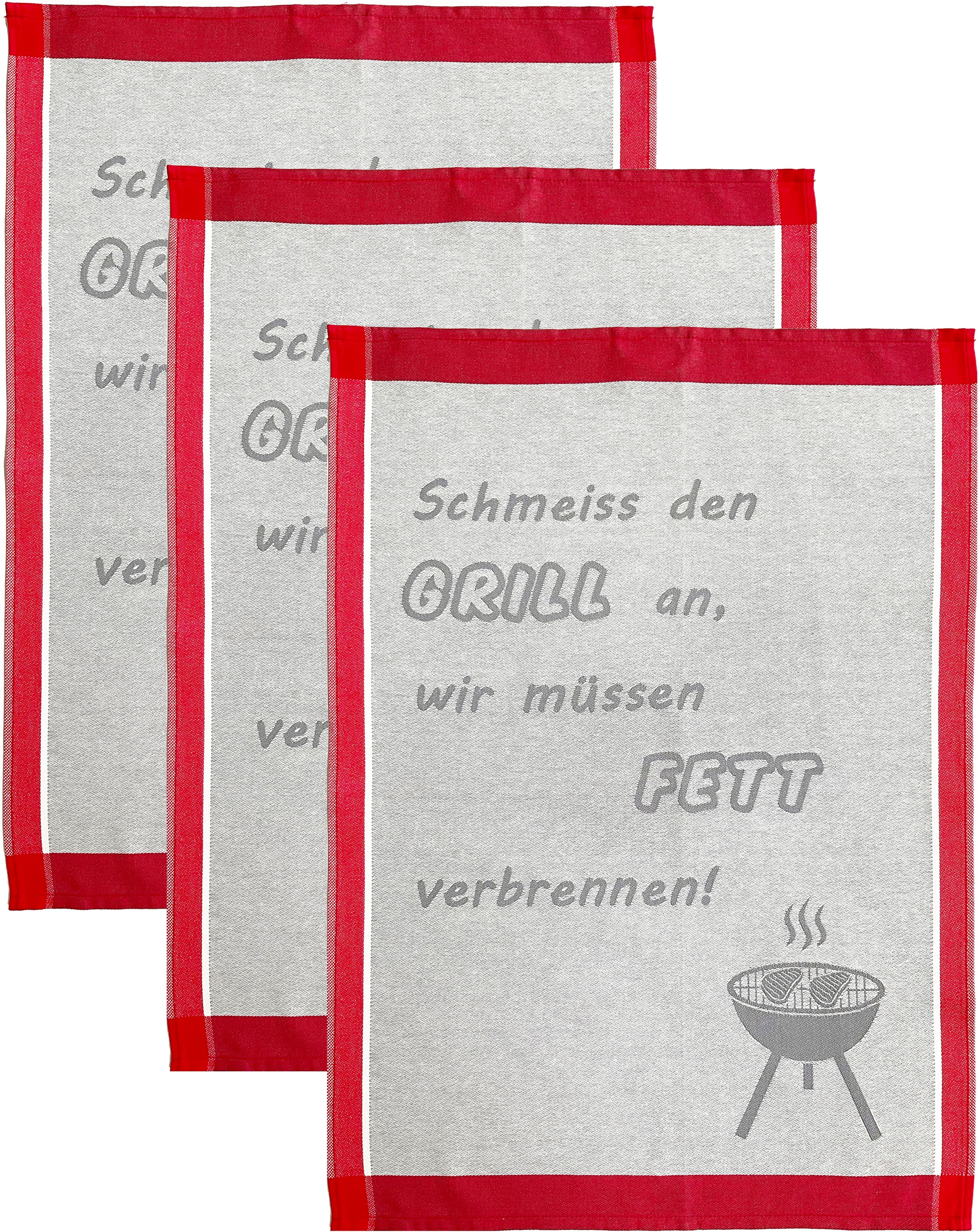 ROSS Geschirrtuch "Schmeiss den Grill an, wir müssen Fett verbrennen" Sprüc günstig online kaufen