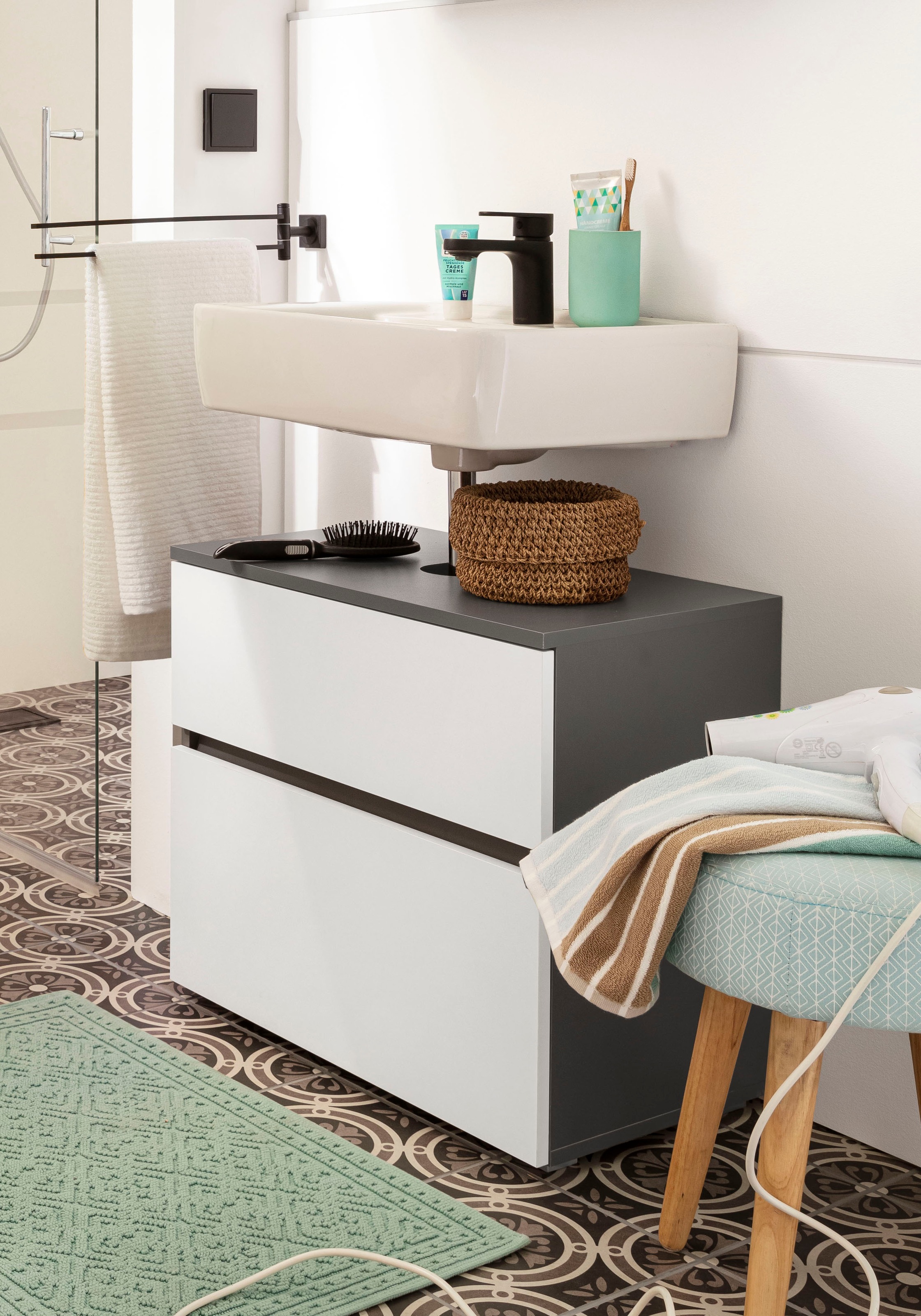 Home affaire Waschbeckenunterschrank "Wisla" Siphonausschnitt, Push-to-open günstig online kaufen