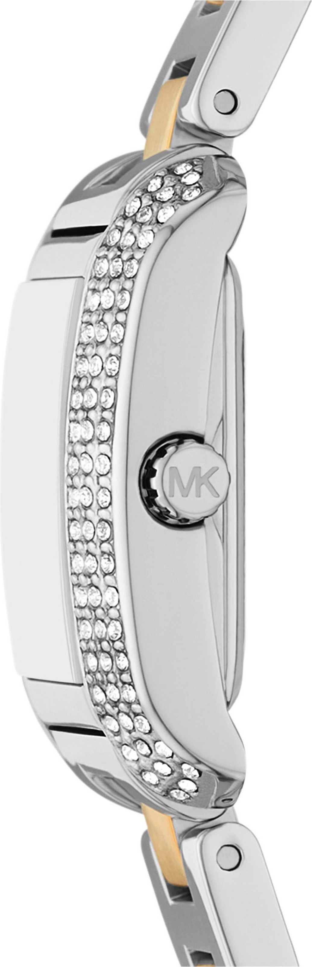 MICHAEL KORS Quarzuhr »PETITE EMERY«, Armbanduhr, Damenuhr, Edelstahlarmband, Perlmutt, Glassteine