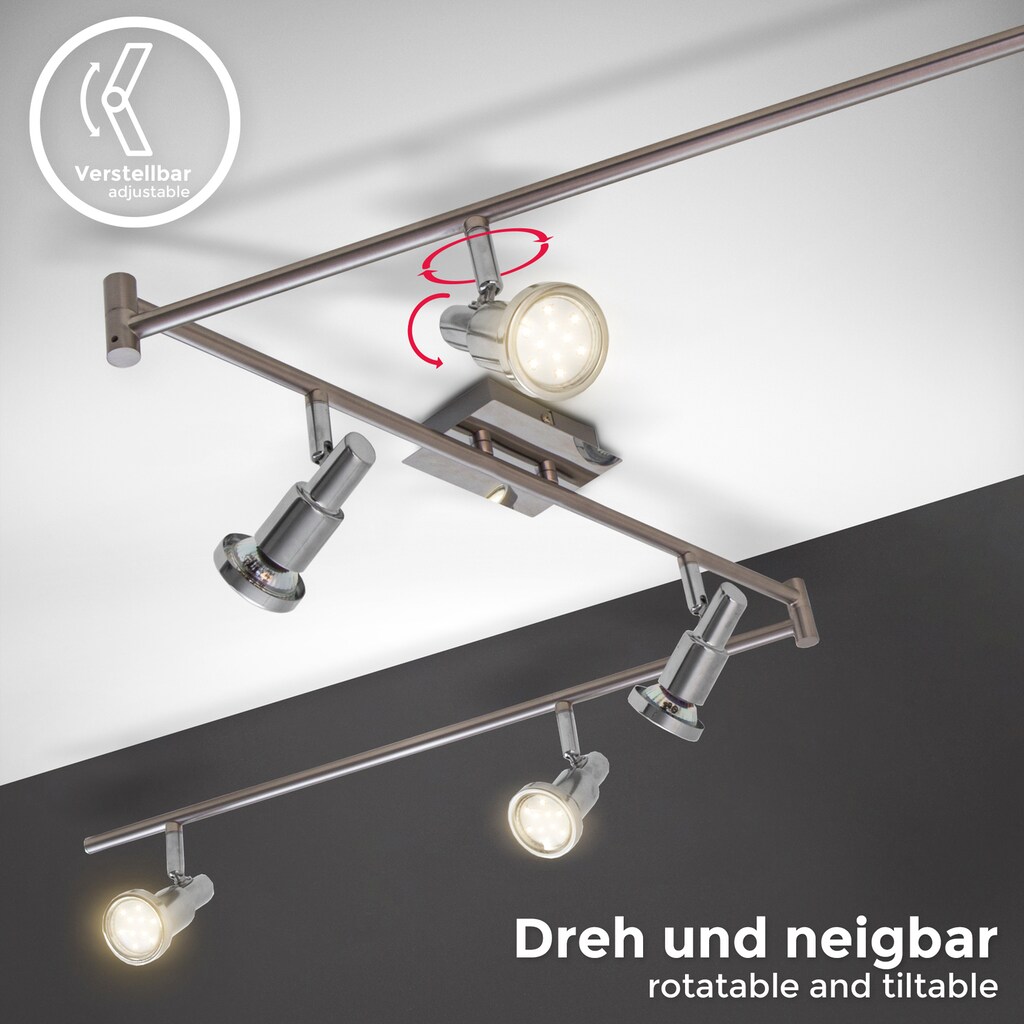 B.K.Licht LED Deckenspot,  inkl. LED Leuchtmittel 6 x GU10, 5 Watt, 400lm, 3.000K. 2 bewegliche Arme, individuell schwenkbar, nicht dimmbar