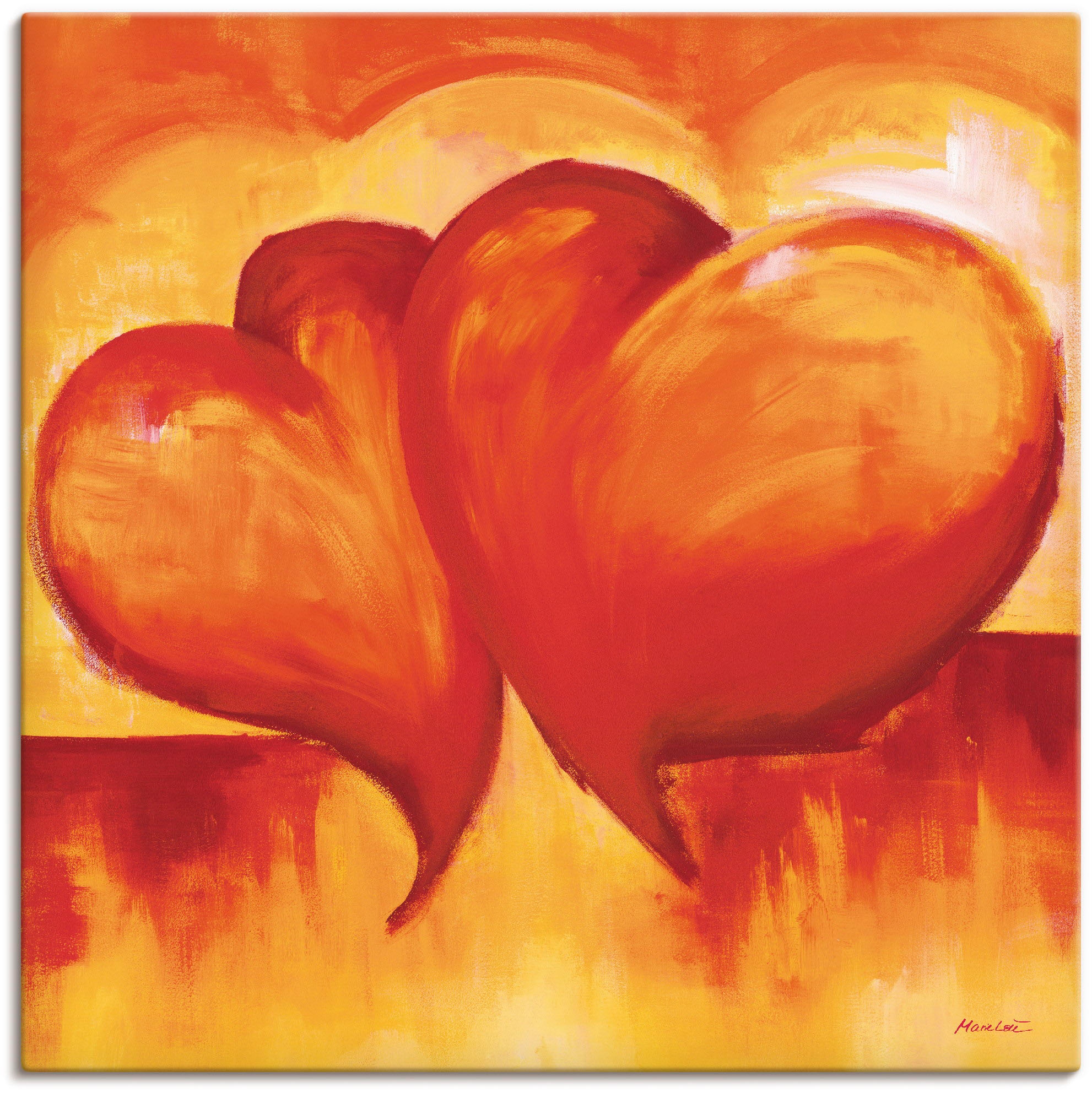 Artland Leinwandbild "Abstrakte Herzen - Orange" Herzen 1 Stk. tlg. auf Holzrahmen gespannt