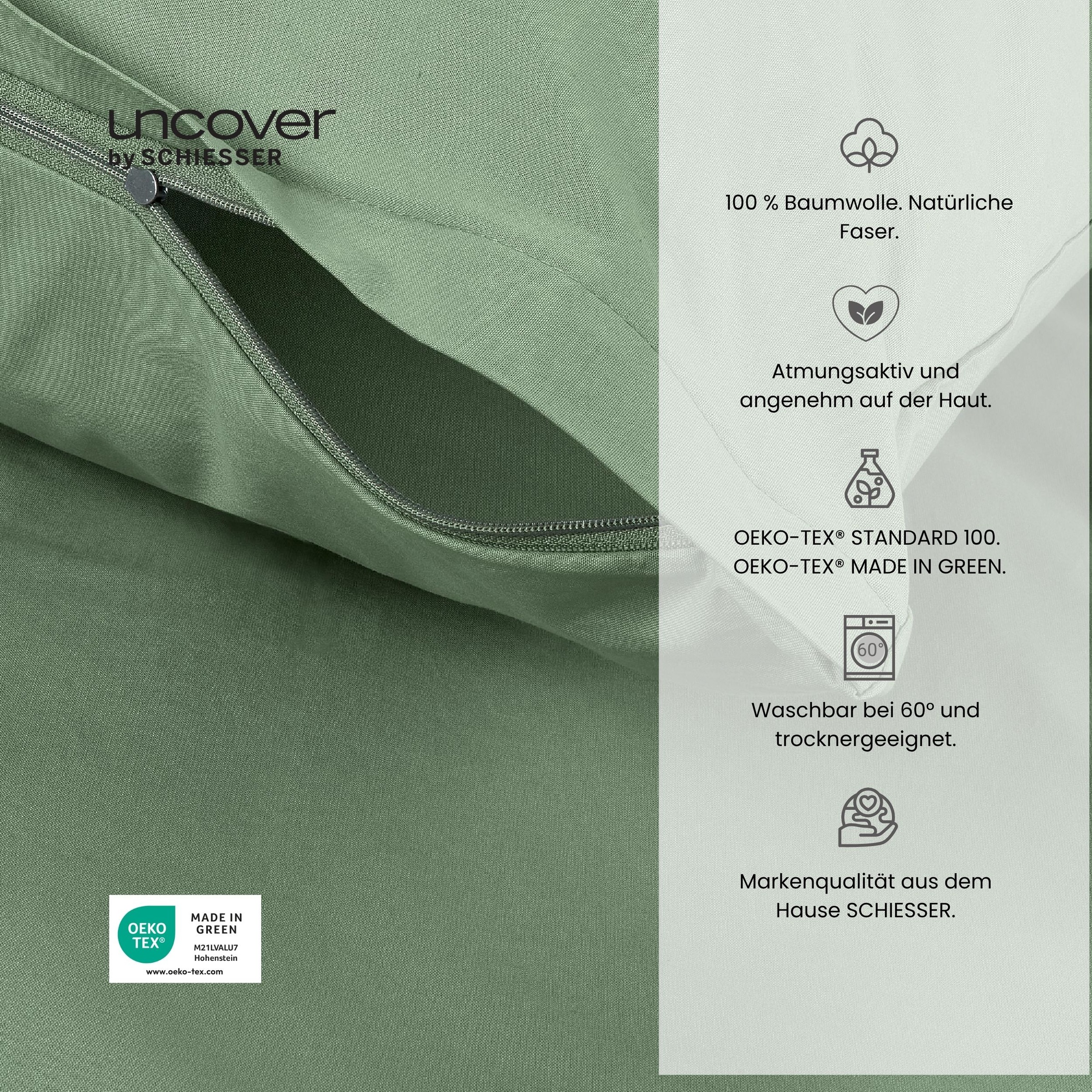 uncover by SCHIESSER Bettwäsche "Soho aus weicher Baumwolle in gedeckten Uni-Farben" 2 Stk. OEKO-TEX MADE IN GREEN