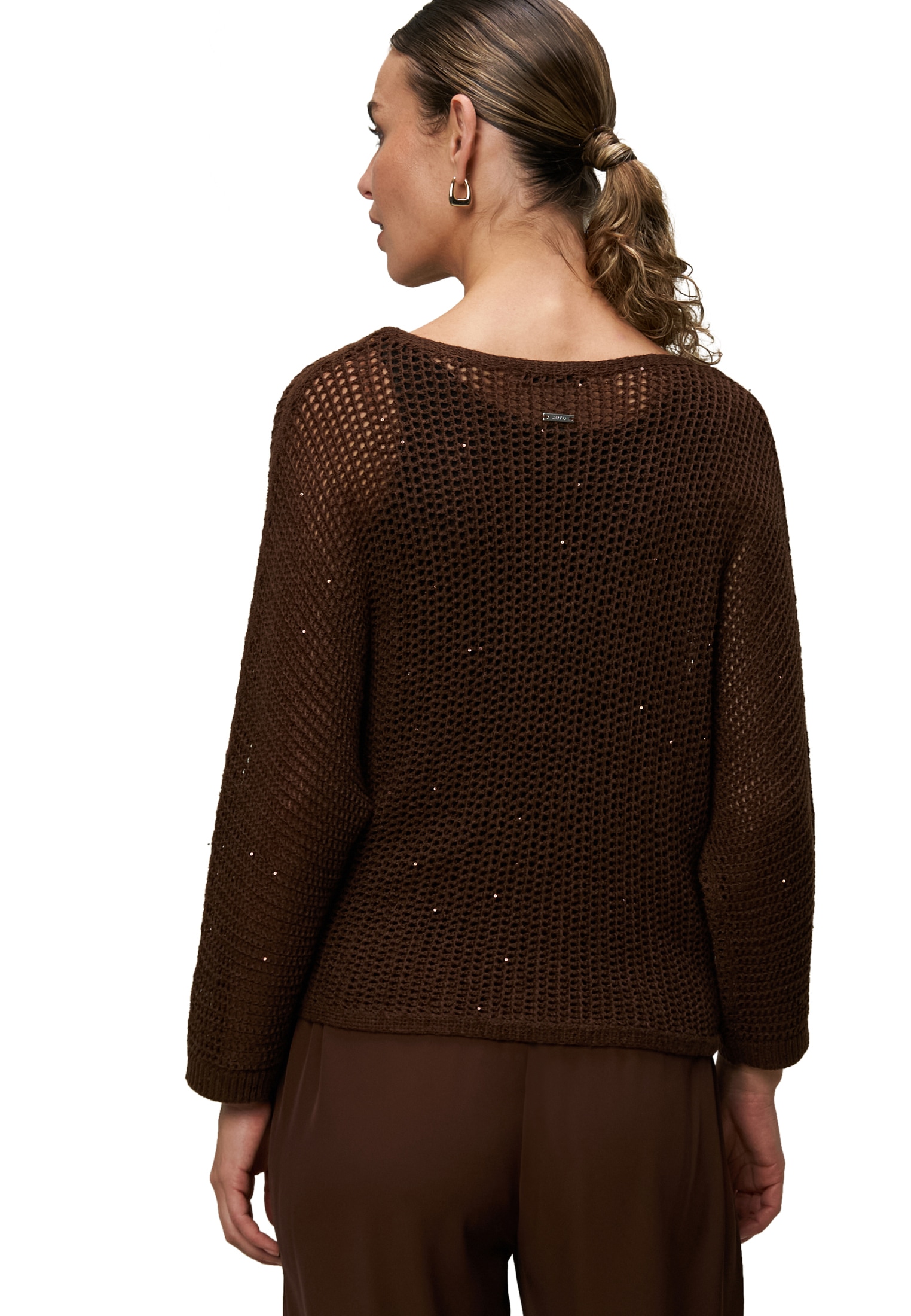 Zero Strickpullover »zero Lochstrick-Pullover mit Glitzersteinen«, (1 tlg.), Lochmuster