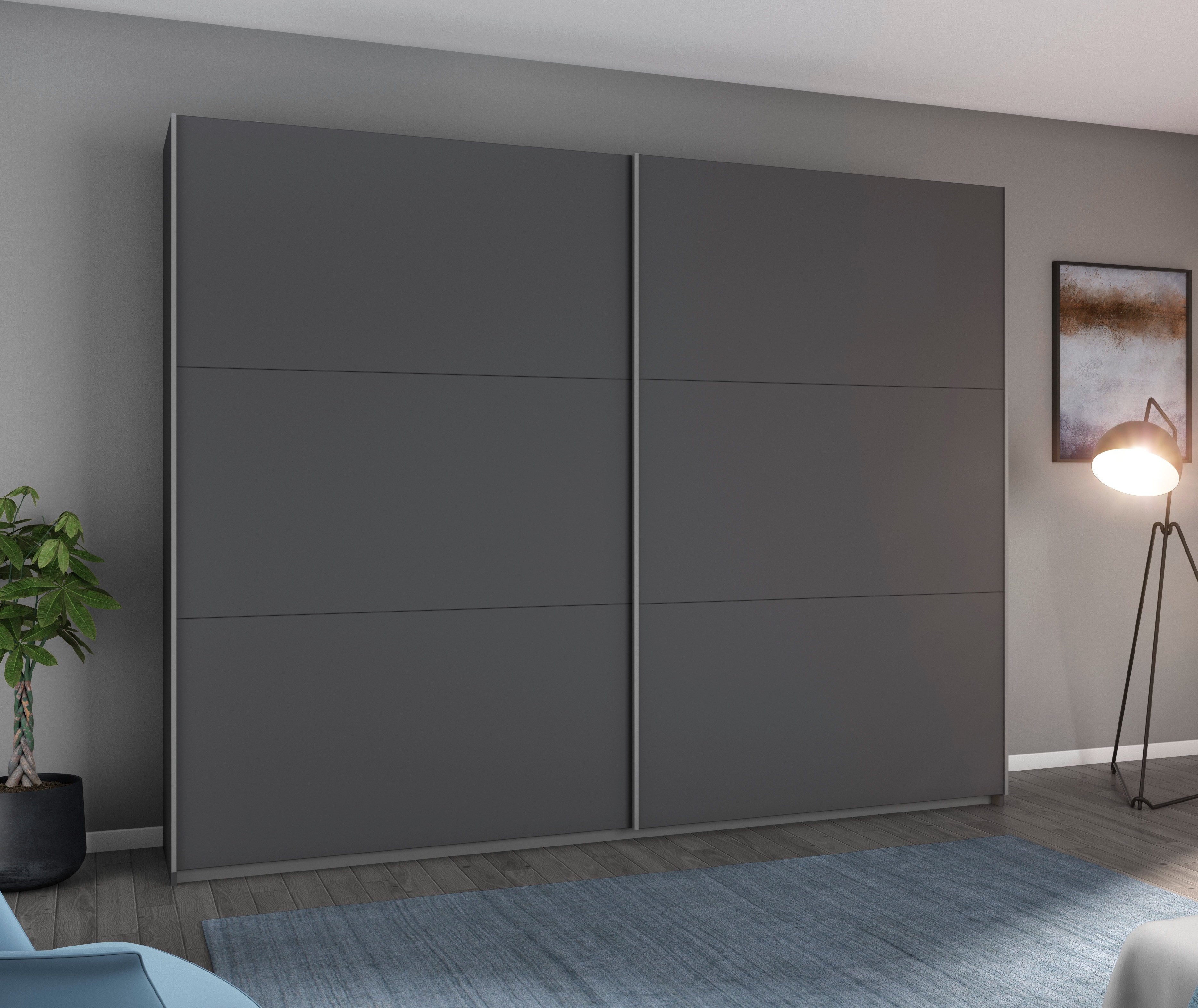 rauch Schwebetürenschrank "AURELIO Kleiderschrank Garderobe" 3 Ausstattungen BASIC/CLASSIC/PREMIUM (inkl. SOFT-CLOSE-FUNKTION), 3 verschiedene Ausstattungsvarianten Griffe aus Metall MADE IN GERMANY