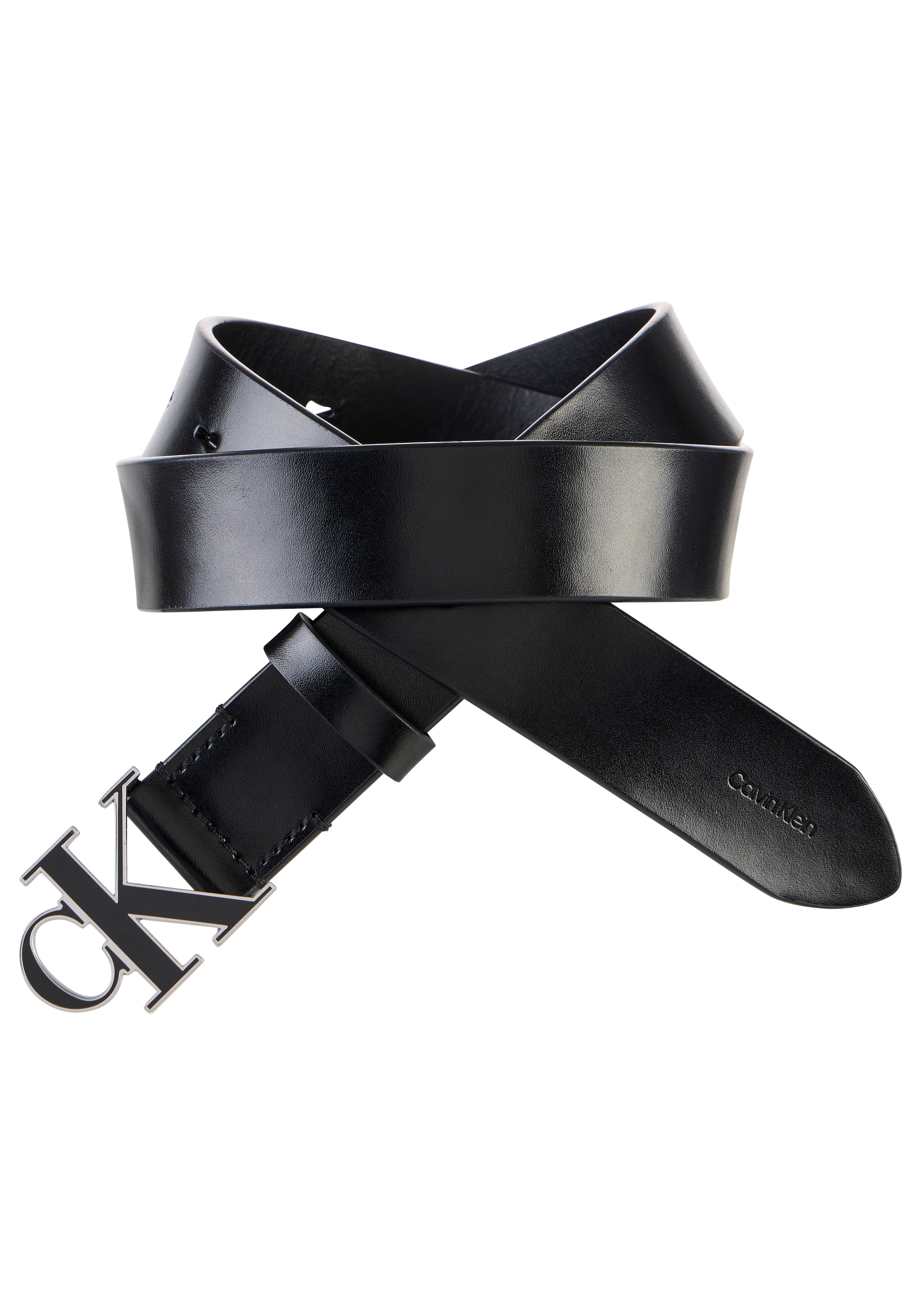 Calvin Klein Ledergürtel "ROUND CK BUCKLE 30MM BELT INLAY" Größenverstellbar mit Metallschließe