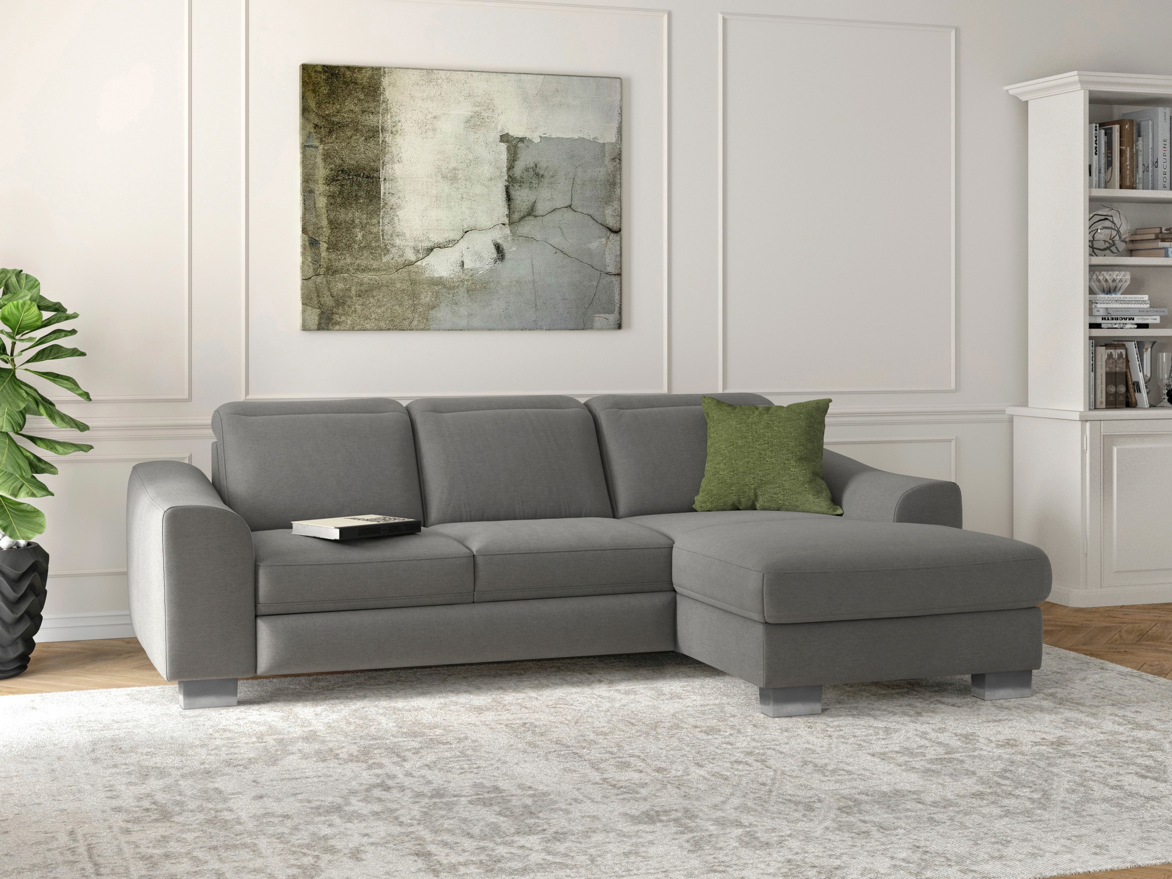 sit&more Ecksofa »Dundee L-Form«, mit Federkern und Edelstahlfüßen, wahlweise mit Kopfteilverstellung