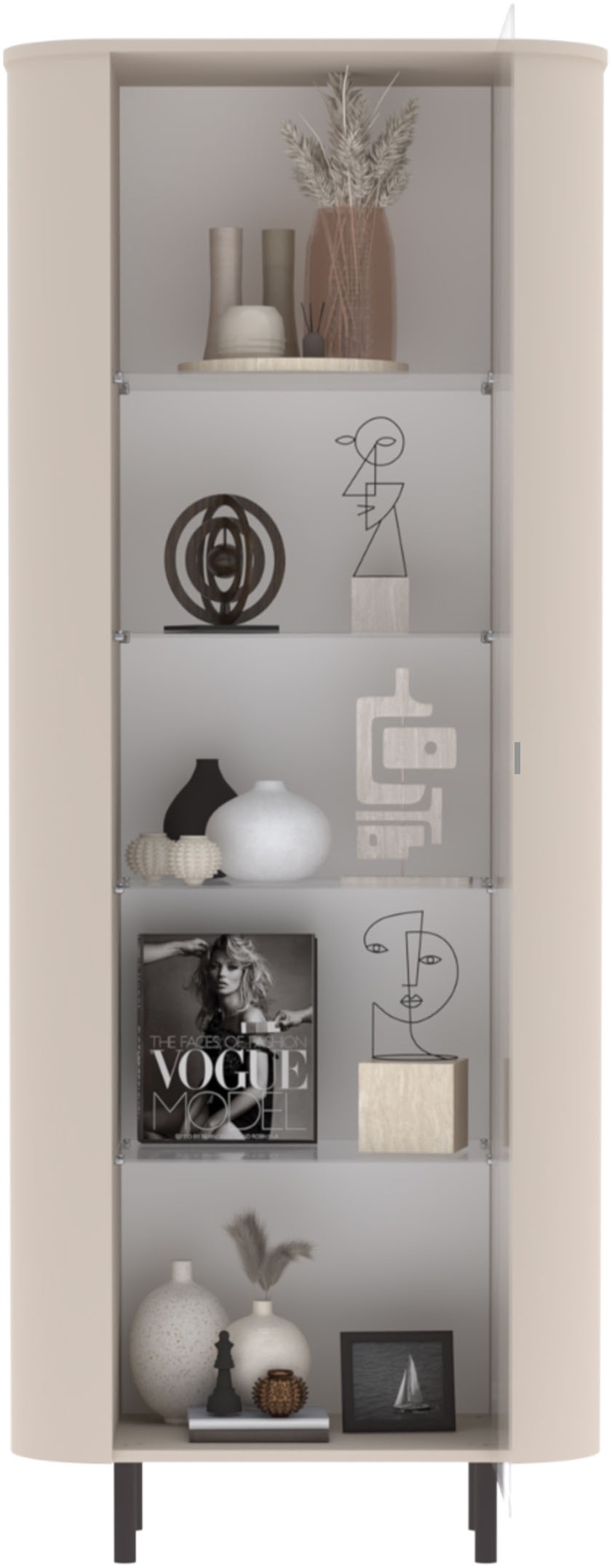 INOSIGN Vitrine »Lido, Standvitrine 200 cm hoch, 1 Tür, Glasvitrine, Vitrinenschrank« Gebogenes MDF, Stirnseiten mit Rundung, Metallfüße, dekorativ & edel