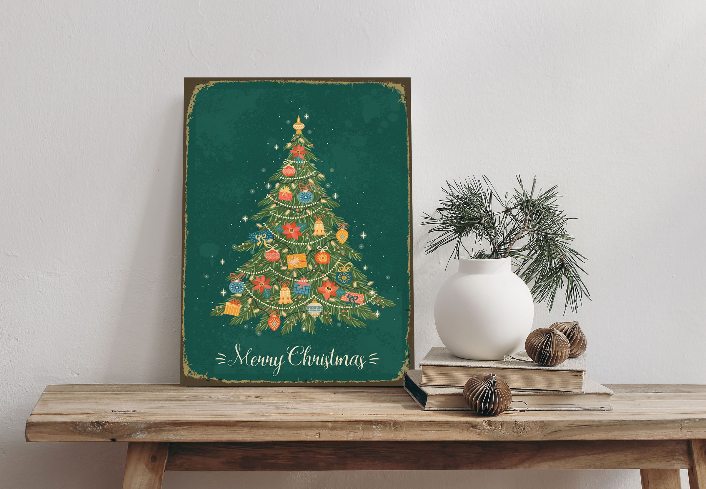 Alu-Dibond-Druck QUEENCE "Weihnachtsbaum", grün (farbe bild(er): grün), B:20cm H:30cm T:0,2cm, Alu Dibond, Bilder, Merry Christmas, Grün, Schild