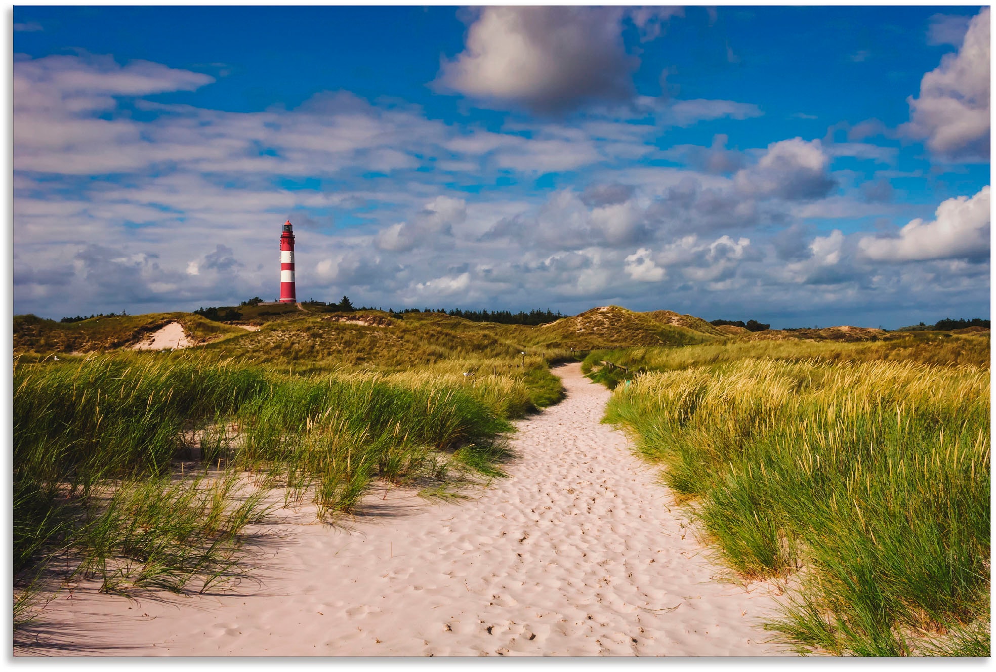 Artland Wandbild "Strandweg zum Leuchtturm - Insel Amrum", Küste, (1 St.), als Alubild, Outdoorbild, Leinwandbild, Poste