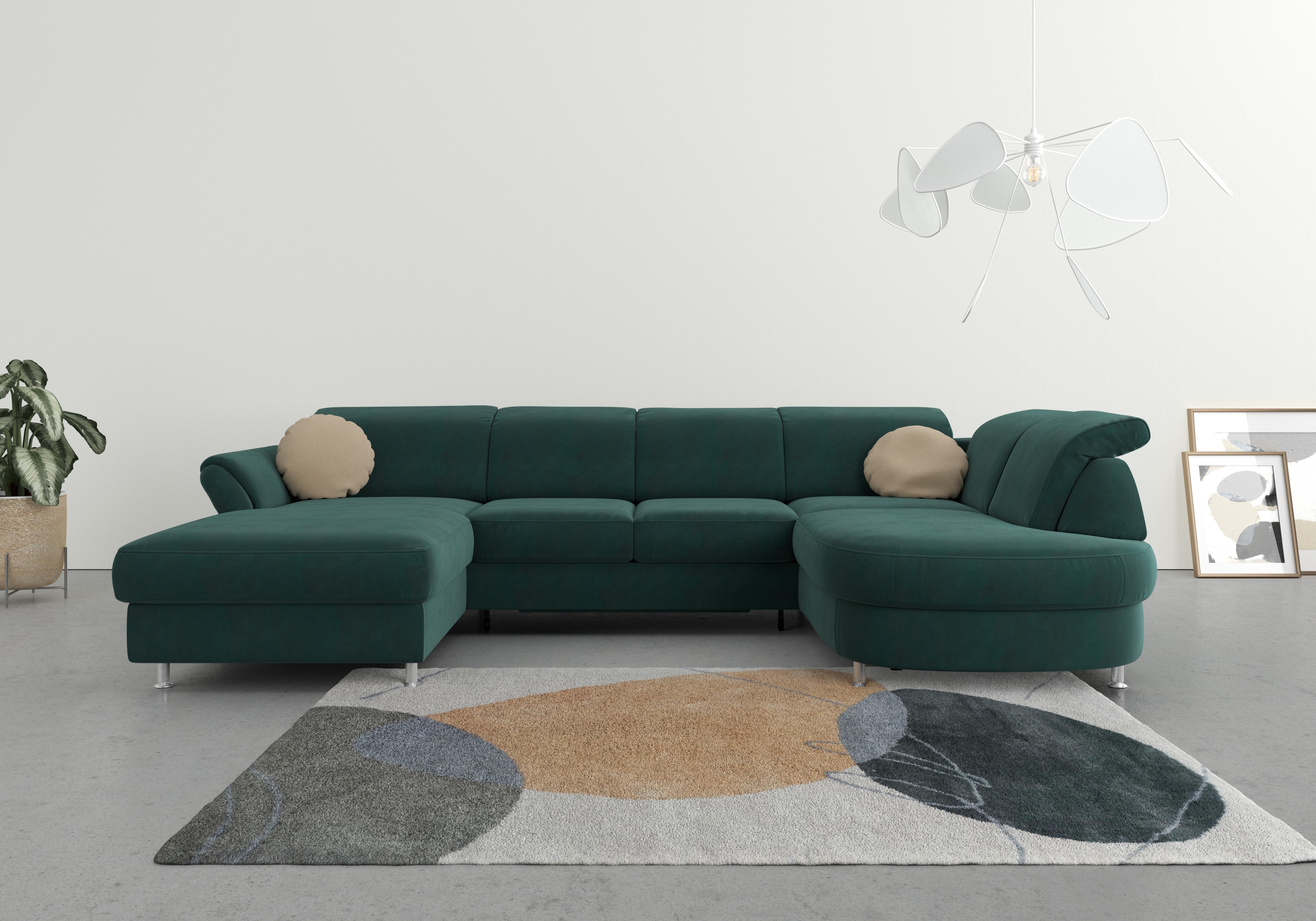 sit&more Wohnlandschaft "Apulia U-Form" wahlweise Schlaffunktion, Bettkasten und Kopf- und Armteilverstellung