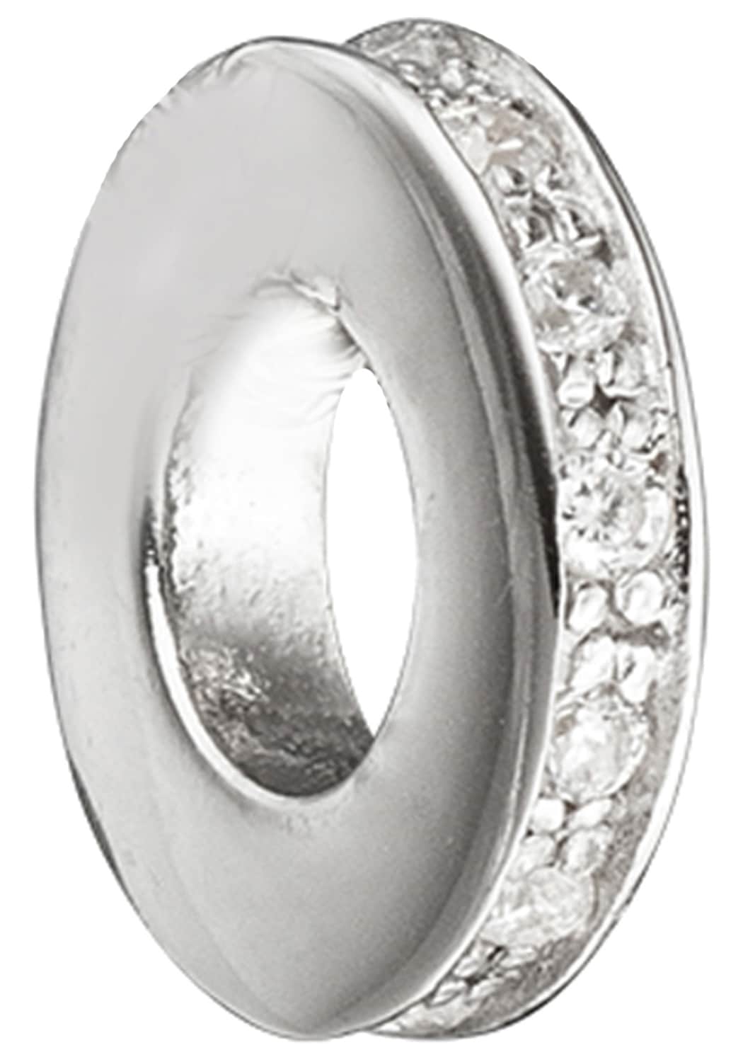 Runder Anhänger JOBO "Kleine Scheibe 9 mm", silber 925, weiß, Schmuckanhänger, Damen, Silber 925 (Sterlingsilber), 925 Silber rhodiniert mit Zirkonia rundum