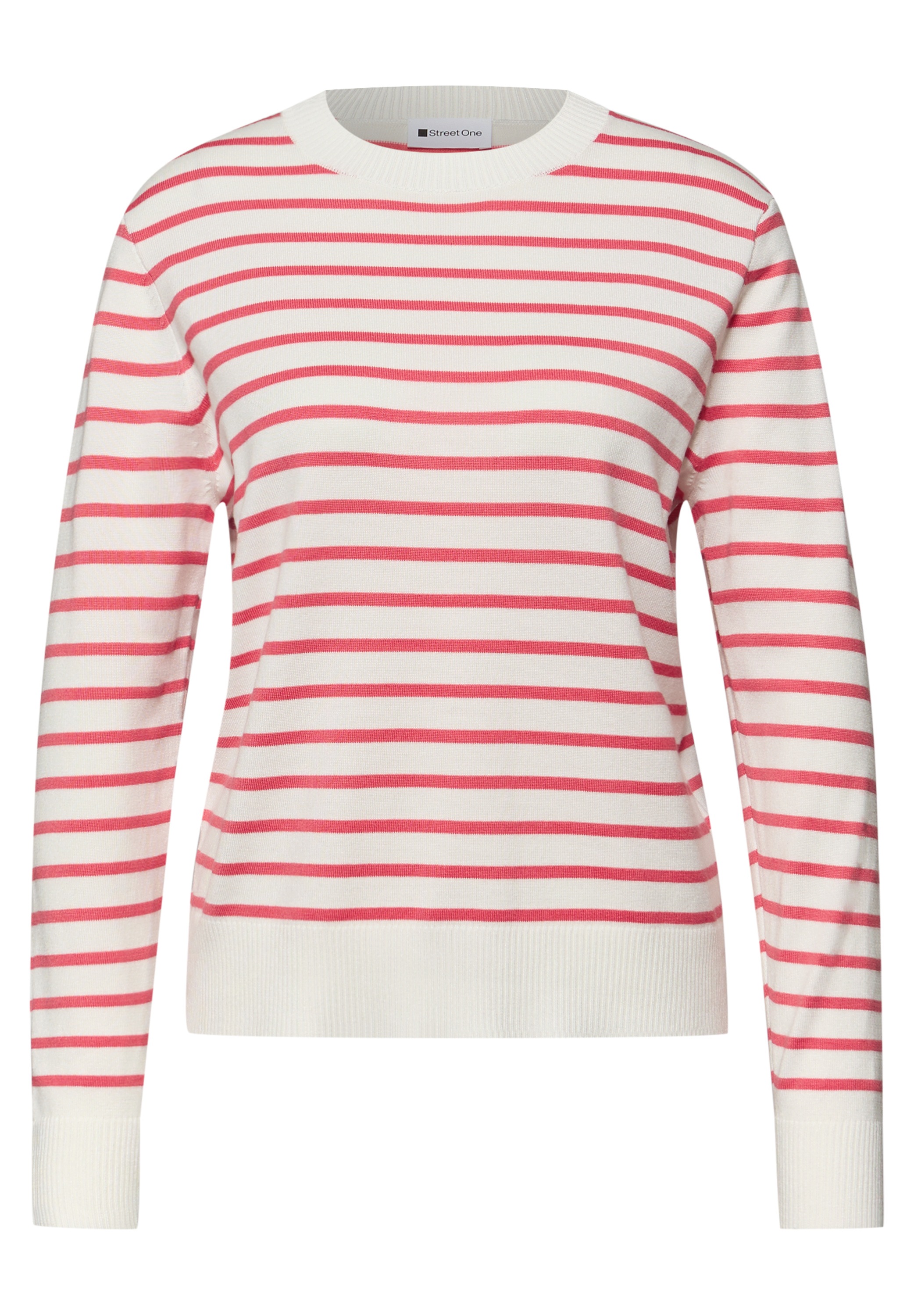 Strickpullover STREET ONE, Damen, Gr. 38, sanftes weiß, Strick, Obermaterial: 86% Viskose, 14% Polyester, gestreift, normal hüftbedeckend, Rundhals, Bündchen, Pullover Strickpullover, im Streifen-Design 3