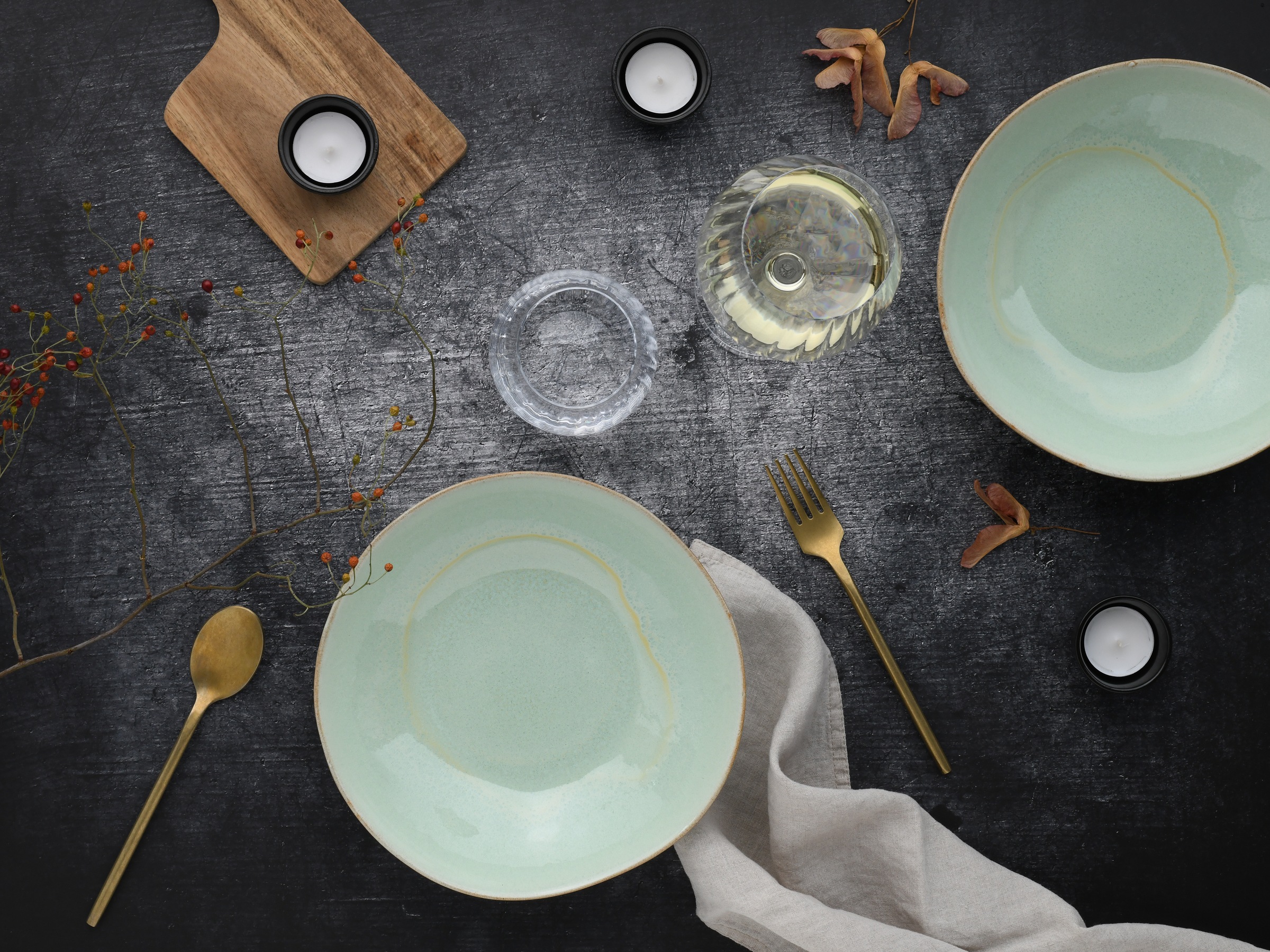 CreaTable Schale »Basalt Bio, Pasta Bowl 2-tlg«, 2 tlg., aus Steinzeug, Organische Form, Jedes Teil ein Unikat