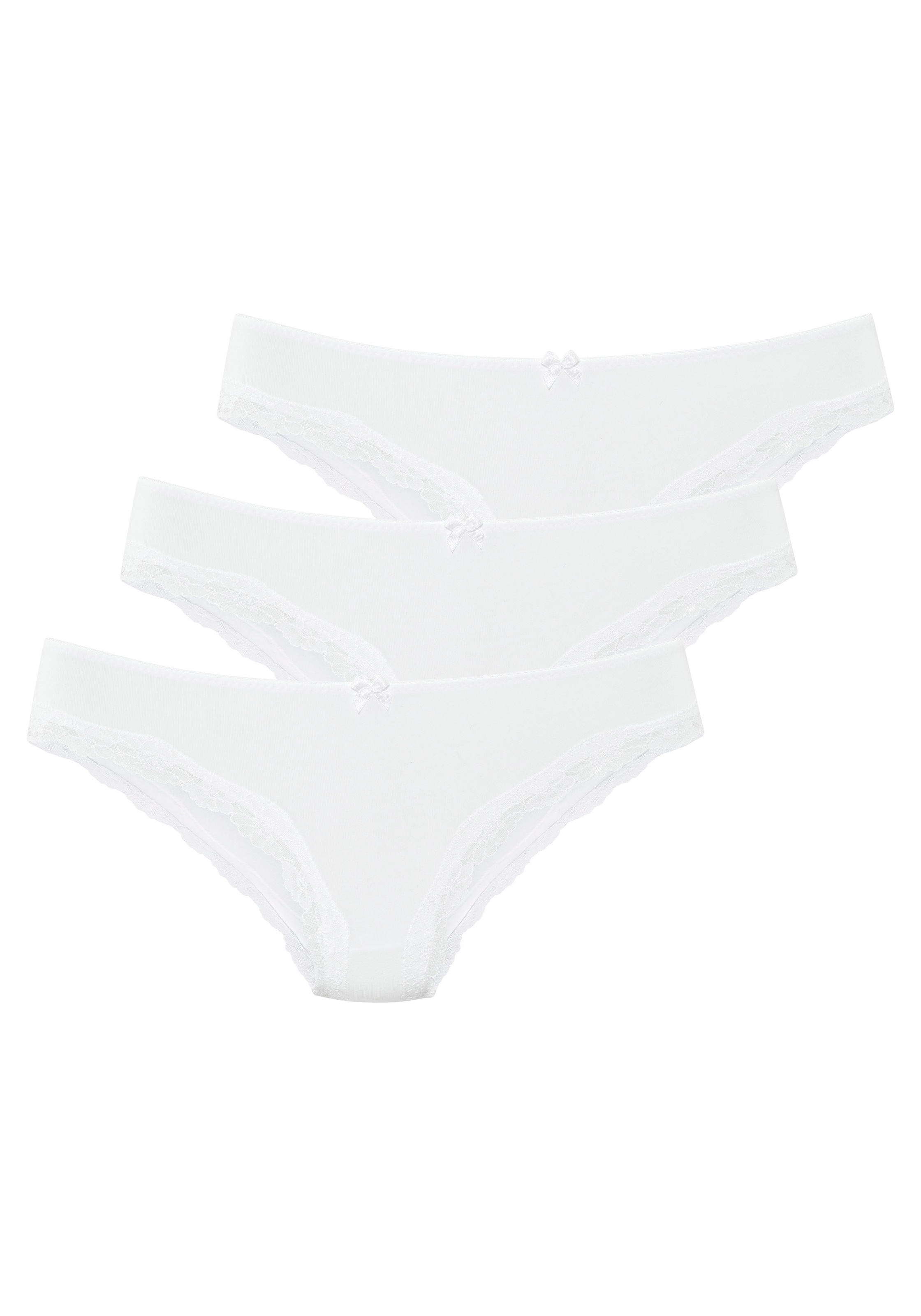 LASCANA Brasilslip 3er-Pack, aus elastischer Baumwolle mit zarter Spitze