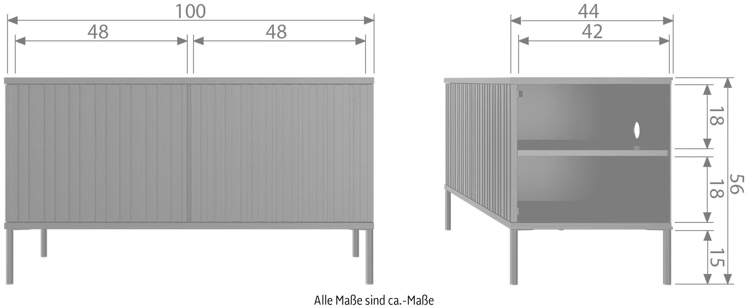 WOOOD Sideboard »New Gravure, TV-Kommode, Breite 100 cm oder 150 cm«, Kommode Höhe 56 cm, mit grafischen Relieftüren, viel Stauraum