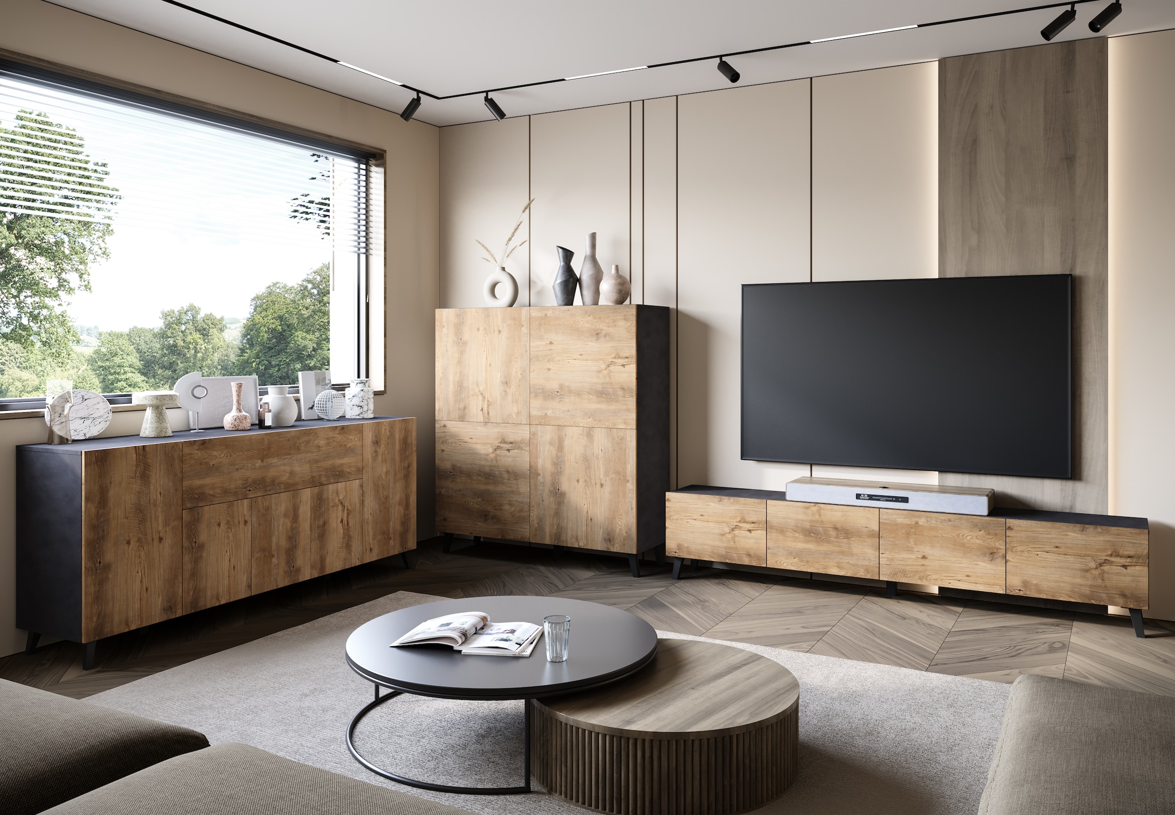 Home affaire Lowboard »LOWBOARD PHUKET II,  TV-Kommode Breite 190cm« 1 Stk. tlg. Modernes, griffloses Design mit 4 Klappen in eleganten, matten Farben
