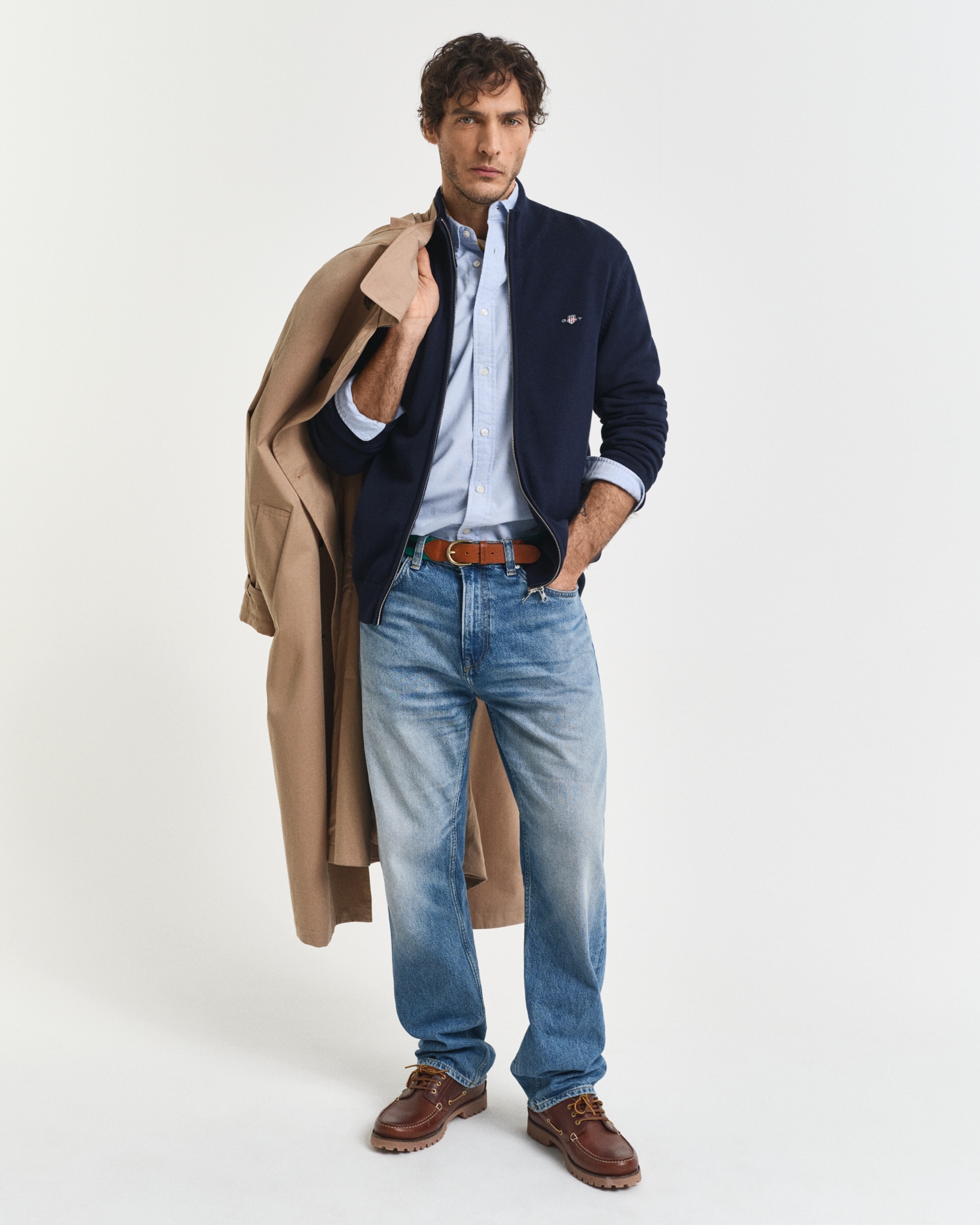 Gant Cardigan »CASUAL COTTON ZIP CARDIGAN«, Mit Rippbündchen an Stehkragen, Ärmeln und Saum
