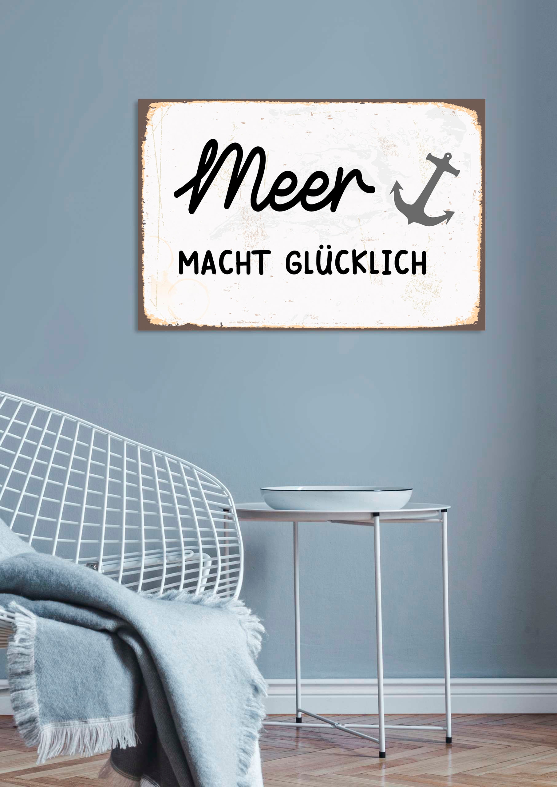 queence Metallbild »Meer macht glücklich« Schr...