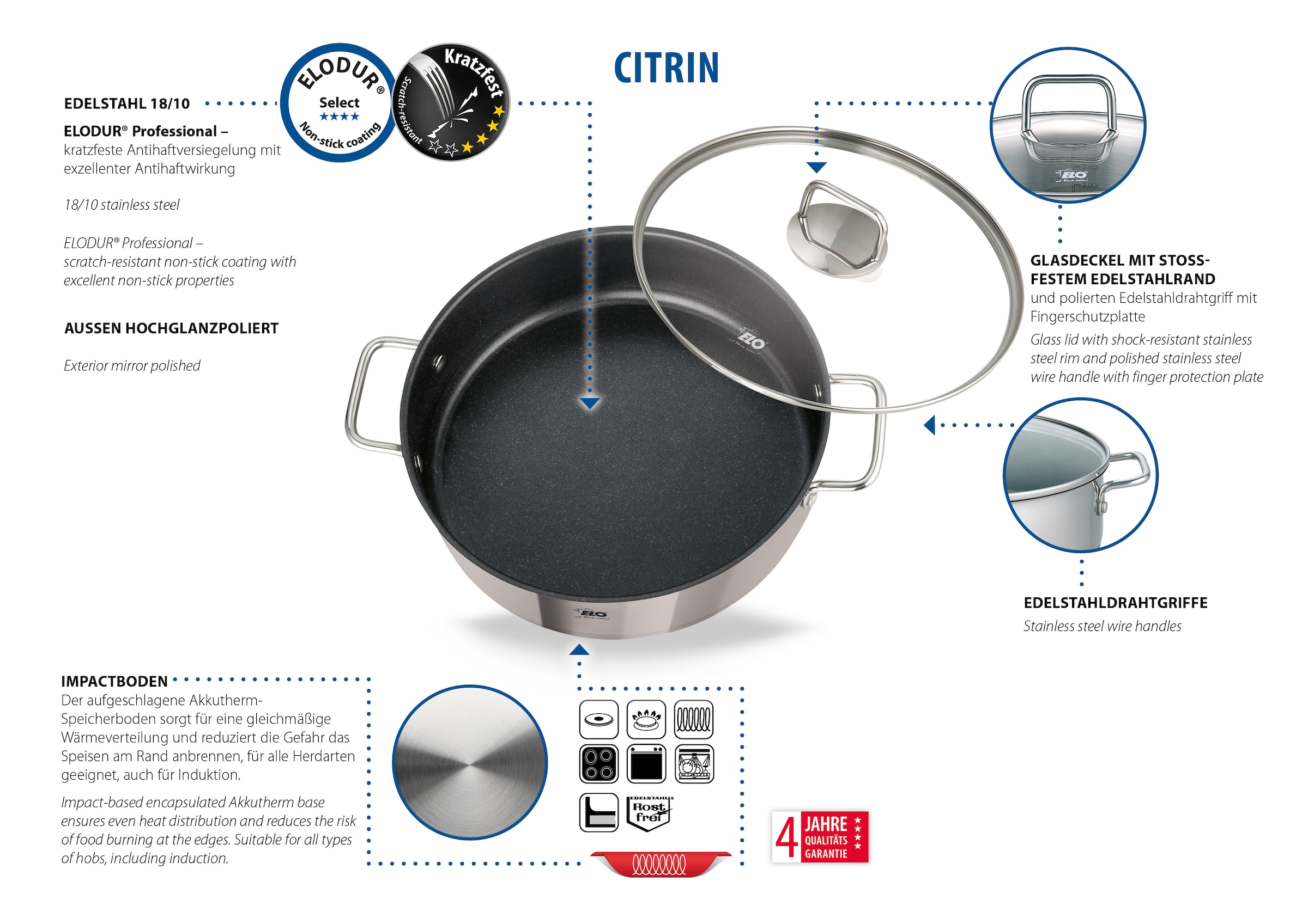 Elo Servierpfanne »Citrin« Edelstahl 18/10 1 Stk. tlg. Induktion, Ø 28 cm