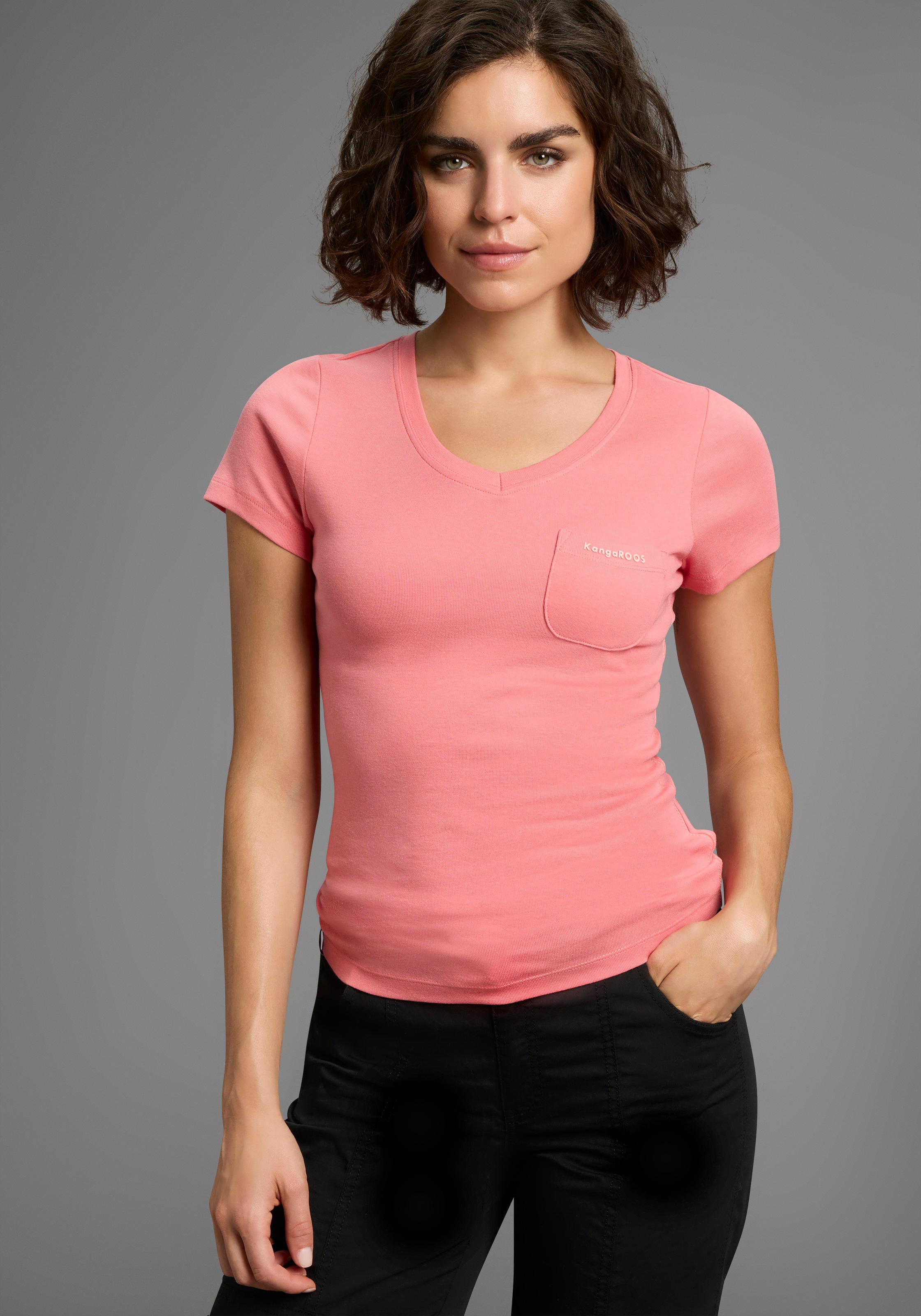 KangaROOS V-Shirt, 2er-Packer Spar-Set, Kurzarm, figurbetonter Schnitt, aus günstig online kaufen