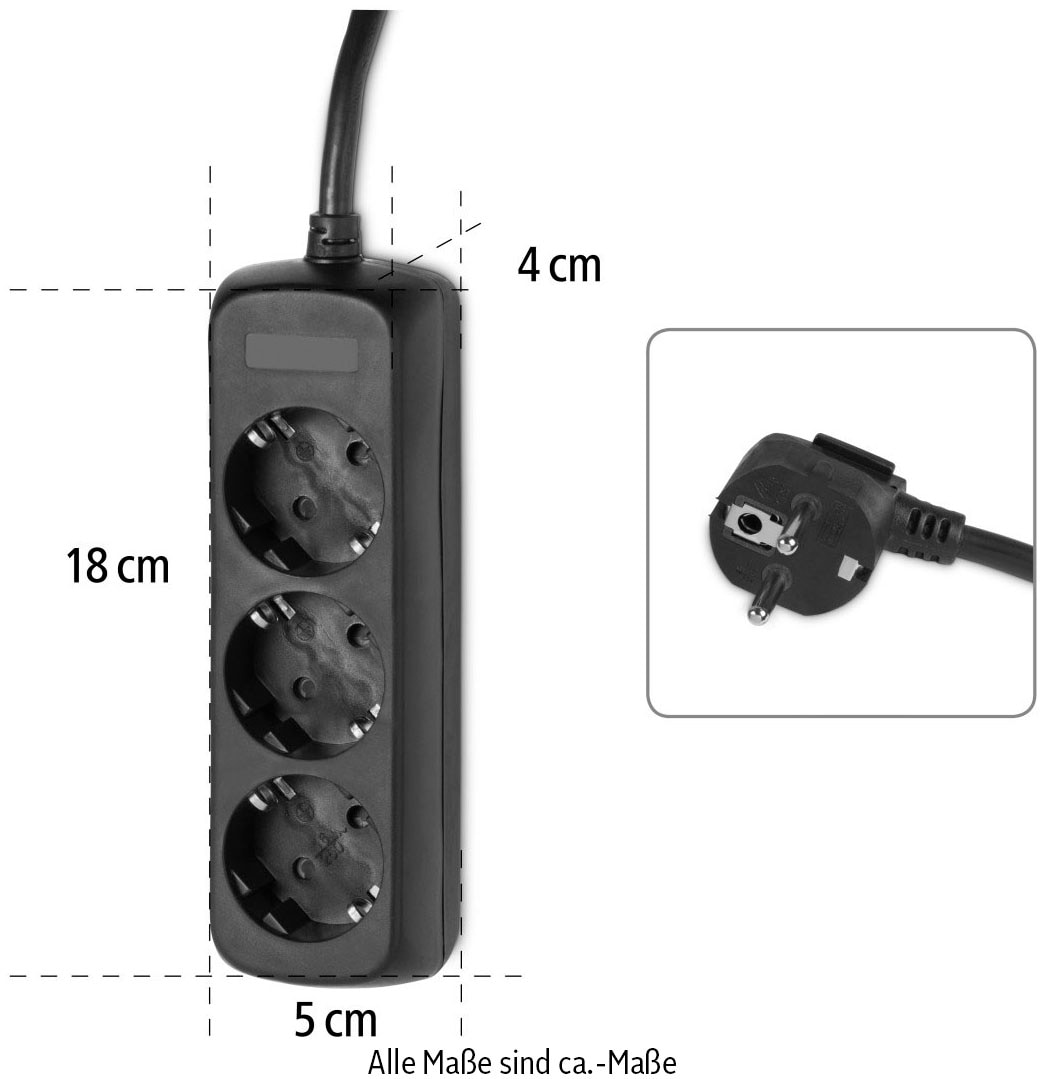 Hama Steckdosenleiste »Mehrfachsteckdosenleiste 3-fach, 5 m«, 3-fach, (Kabellänge 5 m), Schwarz, mit erhöhtem Berührungsschutz
