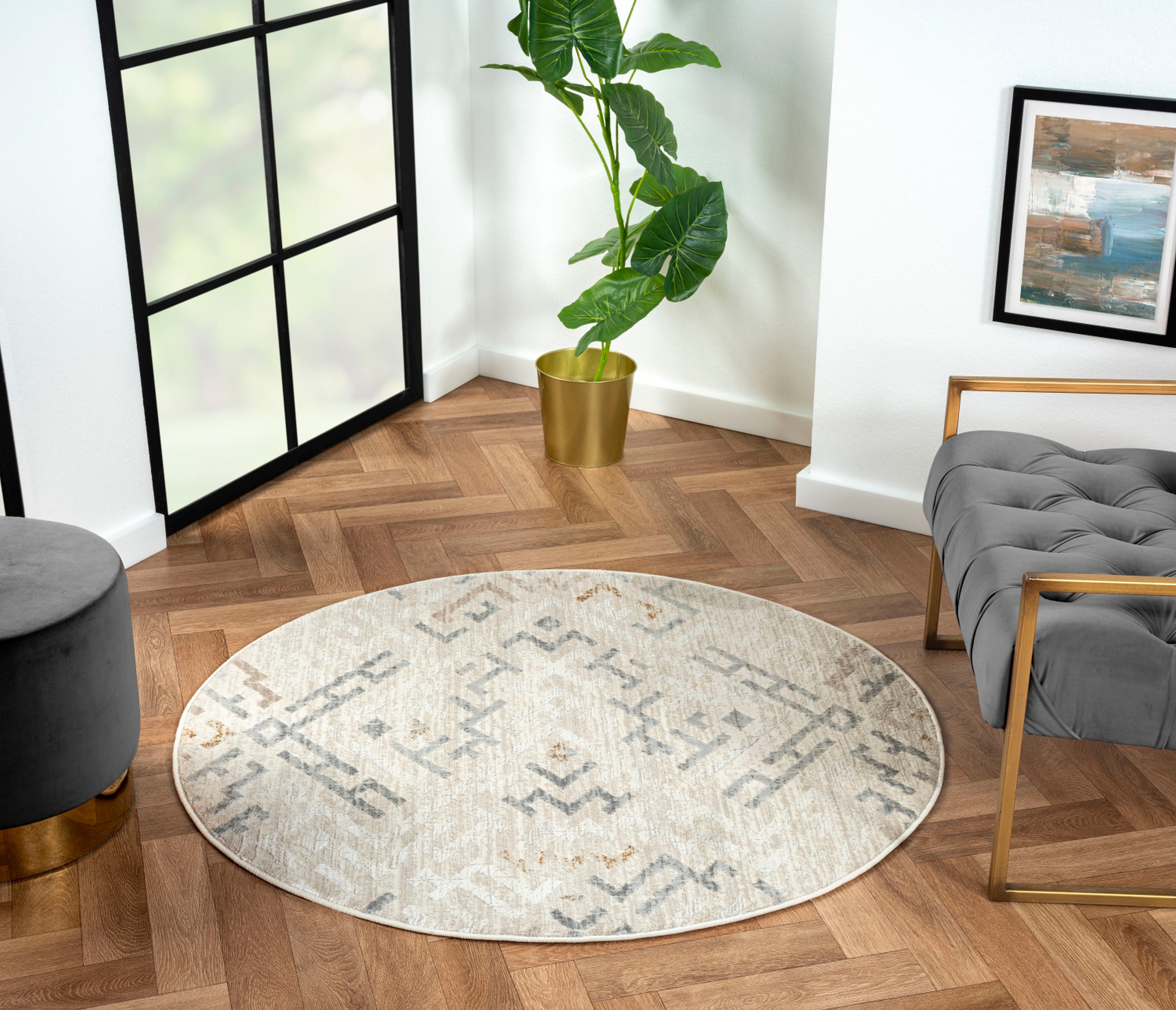 Myflair Möbel & Accessoires Teppich "My Type" rund 10 mm Höhe Kurzflor, Ethno-Style, besonders weich durch Microfaser