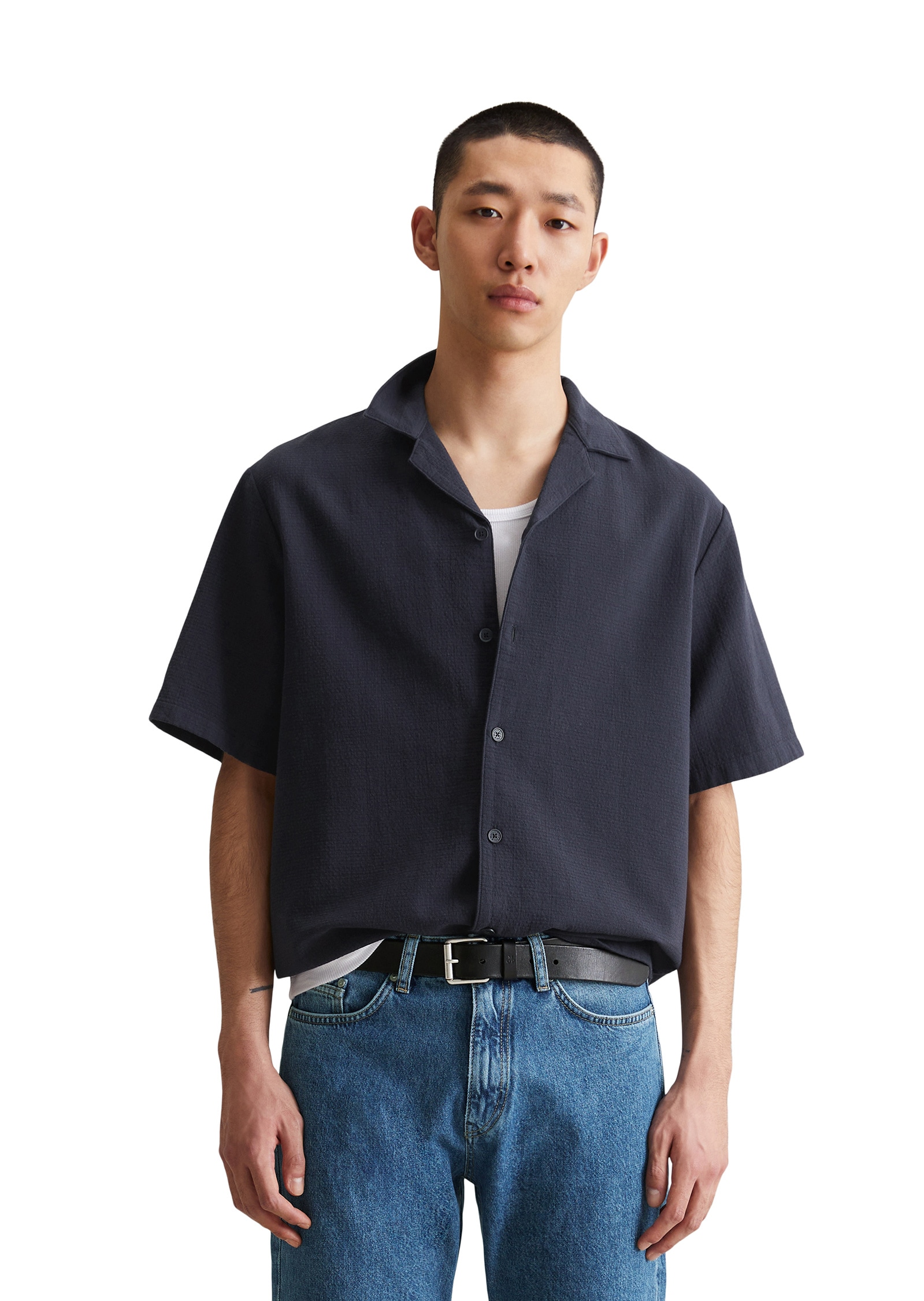 Marc OPolo DENIM Kurzarmhemd "fein strukturiert aus Bio-Baumwolle" günstig online kaufen
