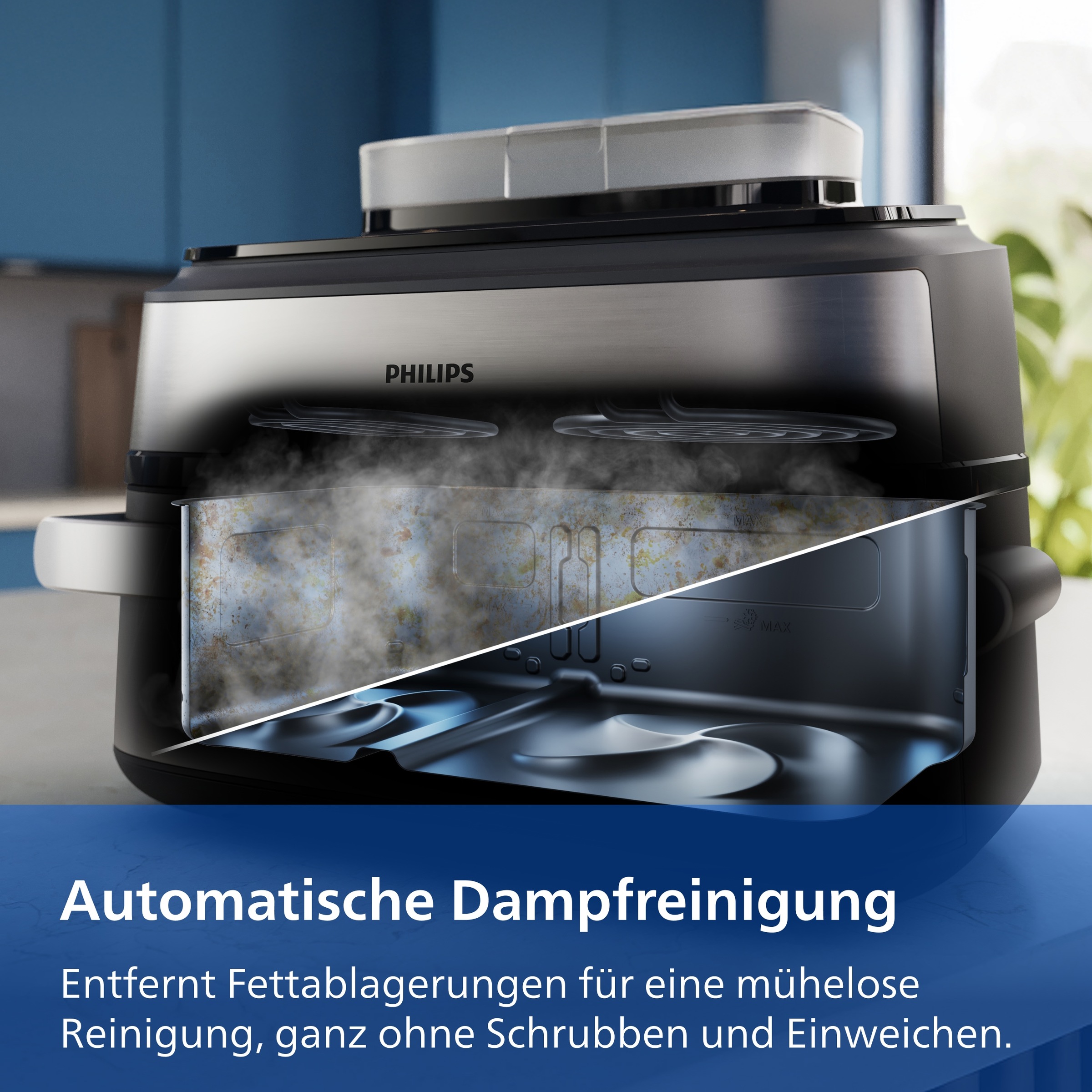 Philips Heißluftfritteuse »NA565/02 Steam Airfryer 5000 Series Megabasket, 9,5L Kapazität« 2750 W mit Dampfgarfunktion u. RapidAir Plus Technologie; inkl. Servierzange
